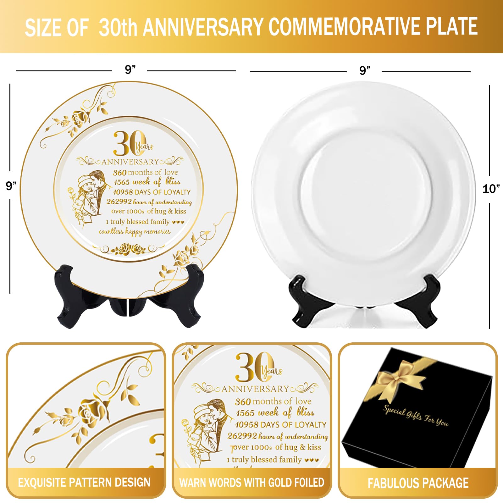 30th Anniversary Plate - Elegant Pearl Wedding Gift for Couples & Parents - 9