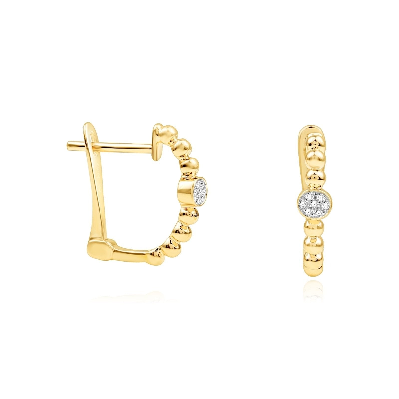 14K Yellow Gold Beaded Diamond Huggie Hoop Earrings for Women - Elegant Everyday & Special Occasion Jewelry Gift