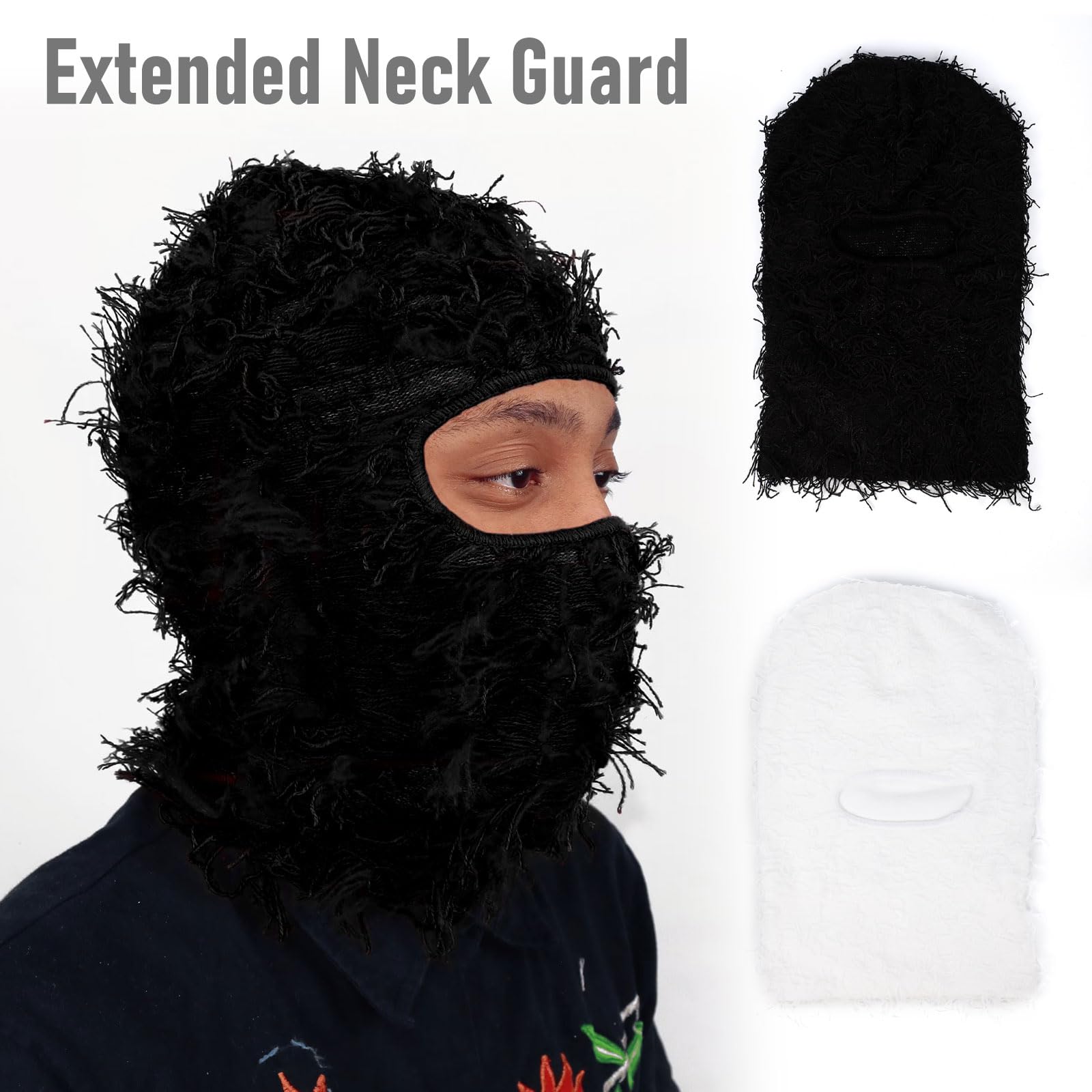2 Pack Distressed Knitted Balaclava - Winter Full Face Ski Mask for Men & Women | Cold Weather Protection for Skiing, Snowboarding & Outdoor Activities