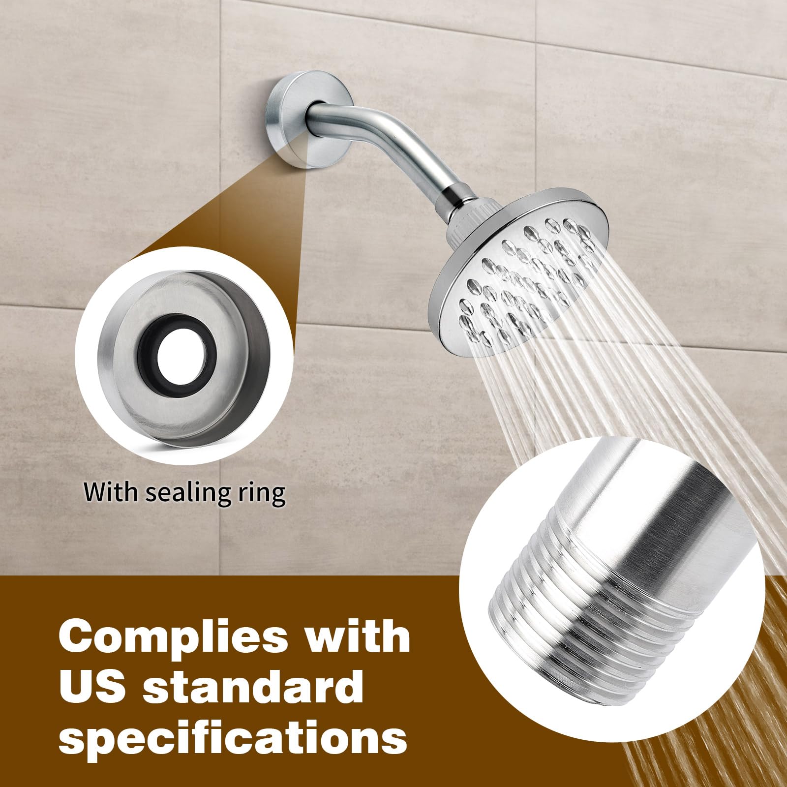 304 Stainless Steel Shower Arm with Flange & Teflon Tape - 6 Inch Brushed Nickel Extension Pipe for Wall-Mounted Fixed & Handheld Showerheads - Rustproof Bathroom Upgrade for Modern Homes & Hotels