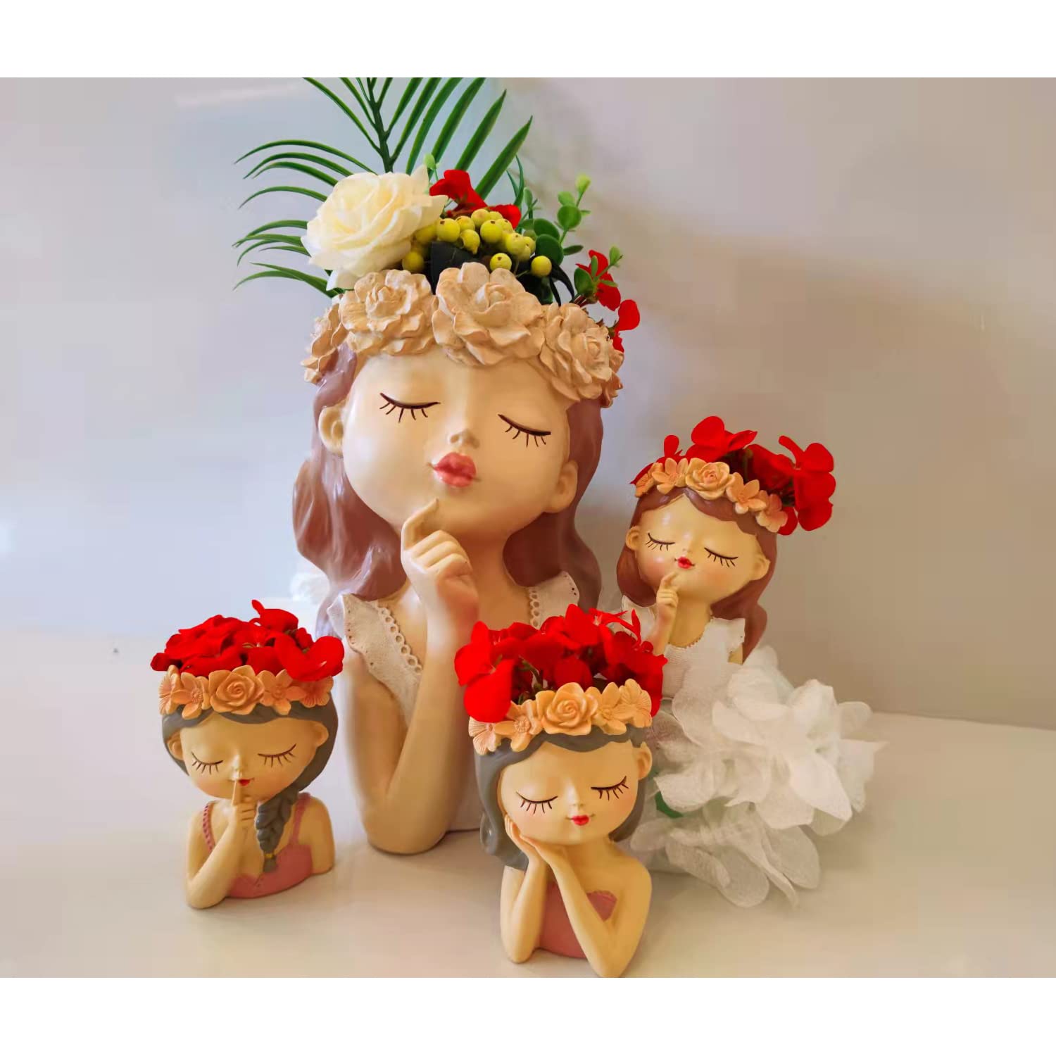 Head Planter Succulent Pots - Cute Resin Face Flower Pot with Drainage for Cactus & Plants - Creative Home & Office Decor Gift for Women & Men (7.3x6.5x10.6 Inch) - Perfect for Indoor Gardens, Desk Decor, and Unique Housewarming Gifts