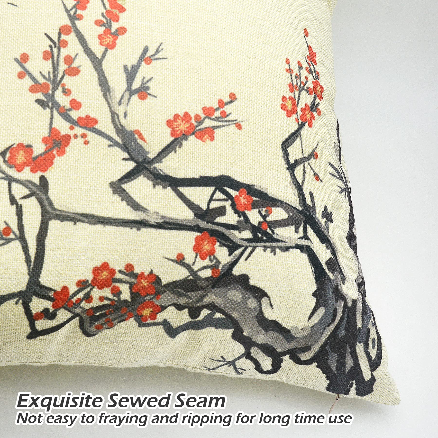LIGICKY Set of 4 Farmhouse Decorative Throw Pillow Covers - 18x18 Inch Chinoiserie Ink Style Linen Pillow Cases for Sofa, Couch, Bed & Outdoor Decor - Perfect for Living Room, Patio and Home Styling
