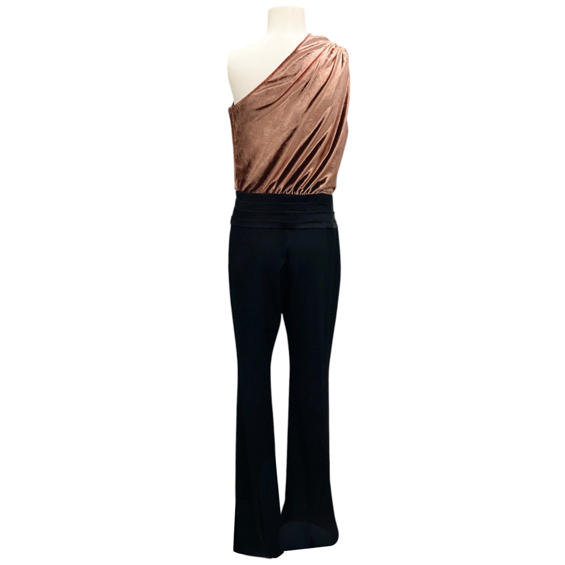 Ramy Brook Women's Copper & Black Shiny Velvet One-Shoulder Jumpsuit - Elegant Party Wear for Evening Events, Cocktail Parties & Special Occasions