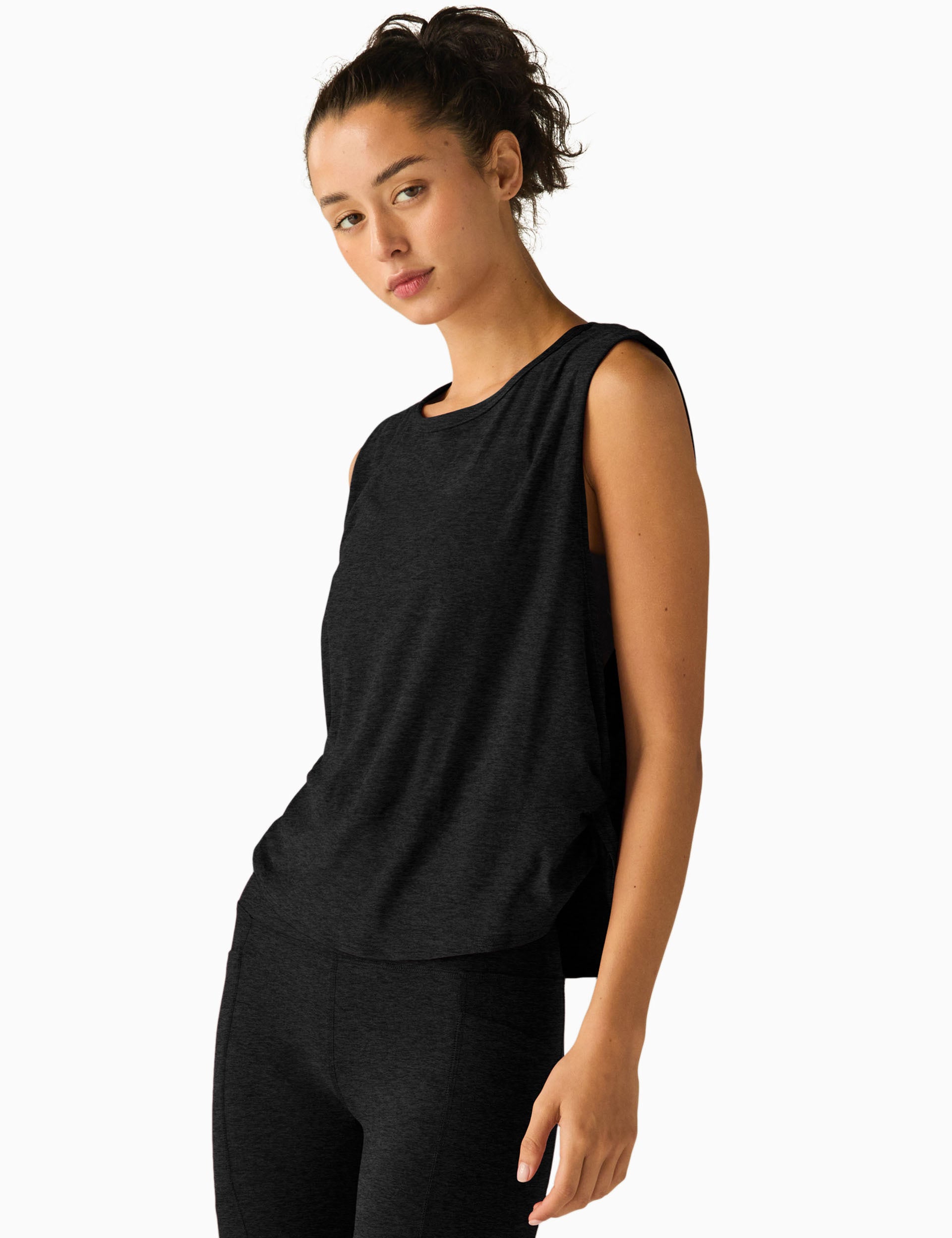 Lightweight Featherweight Side Note Twist Tank Top - Darkest Night Color for Yoga, Gym & Casual Wear