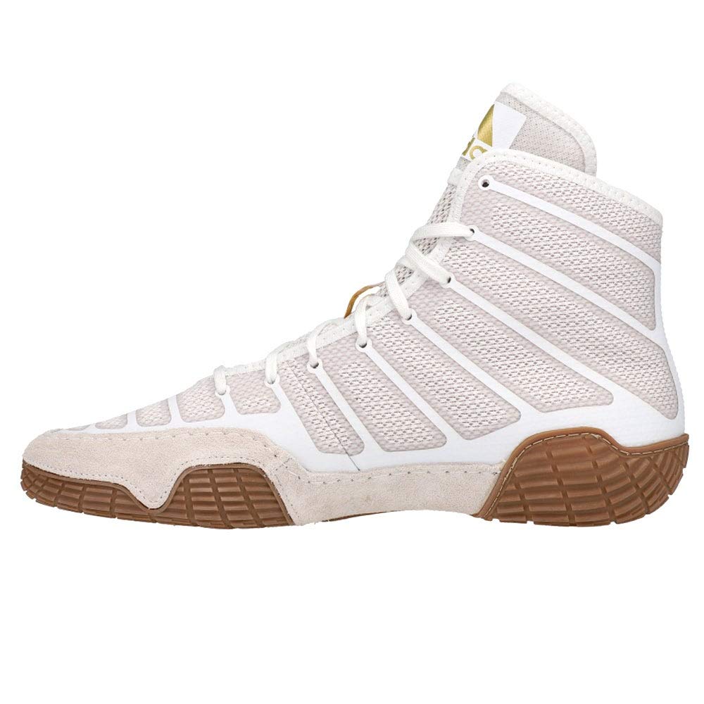 Adidas Men's Varner Wrestling Shoes - White/Matte Gold/Brown - Size 6 | Lightweight & Breathable for Wrestling Matches & Training