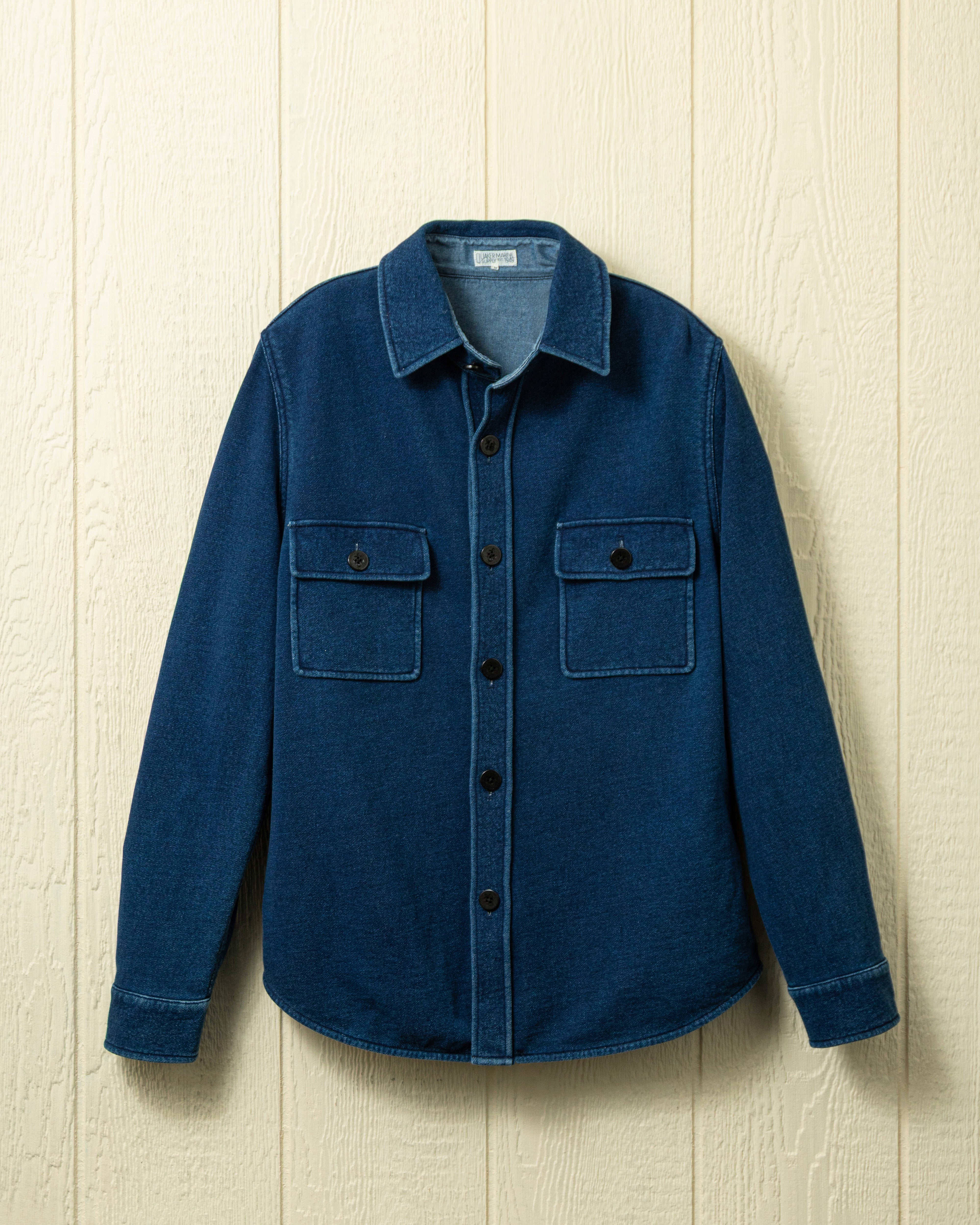 CPO Shirt Jacket for Men - Dark Wash Indigo Loopback Terry Cotton - Casual Outerwear for Fall & Spring | Perfect for Layering, Outdoor Activities and Everyday Wear
