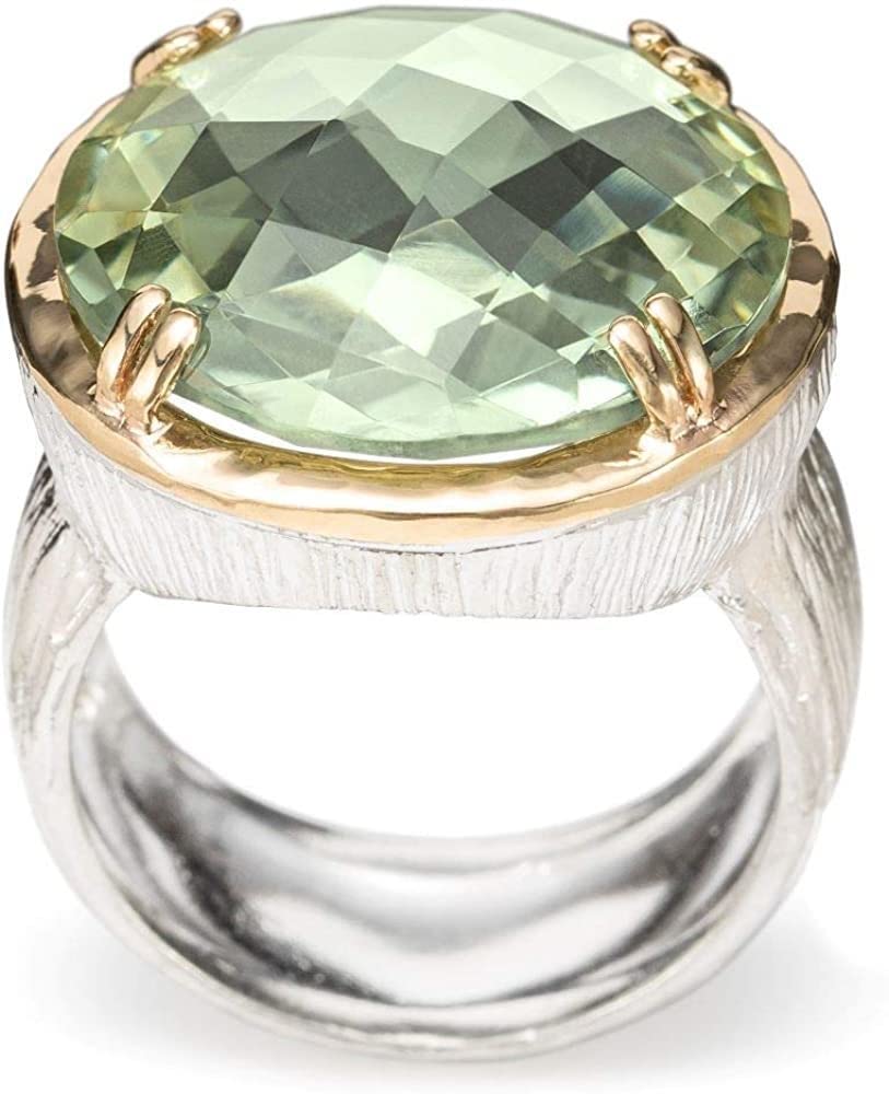 Joolala 10K Gold Green Amethyst Ring for Women - Handmade 10K Gold & Sterling Silver Gemstone Ring - Wedding, Anniversary, Birthday Gift - Perfect for Everyday Wear & Special Occasions