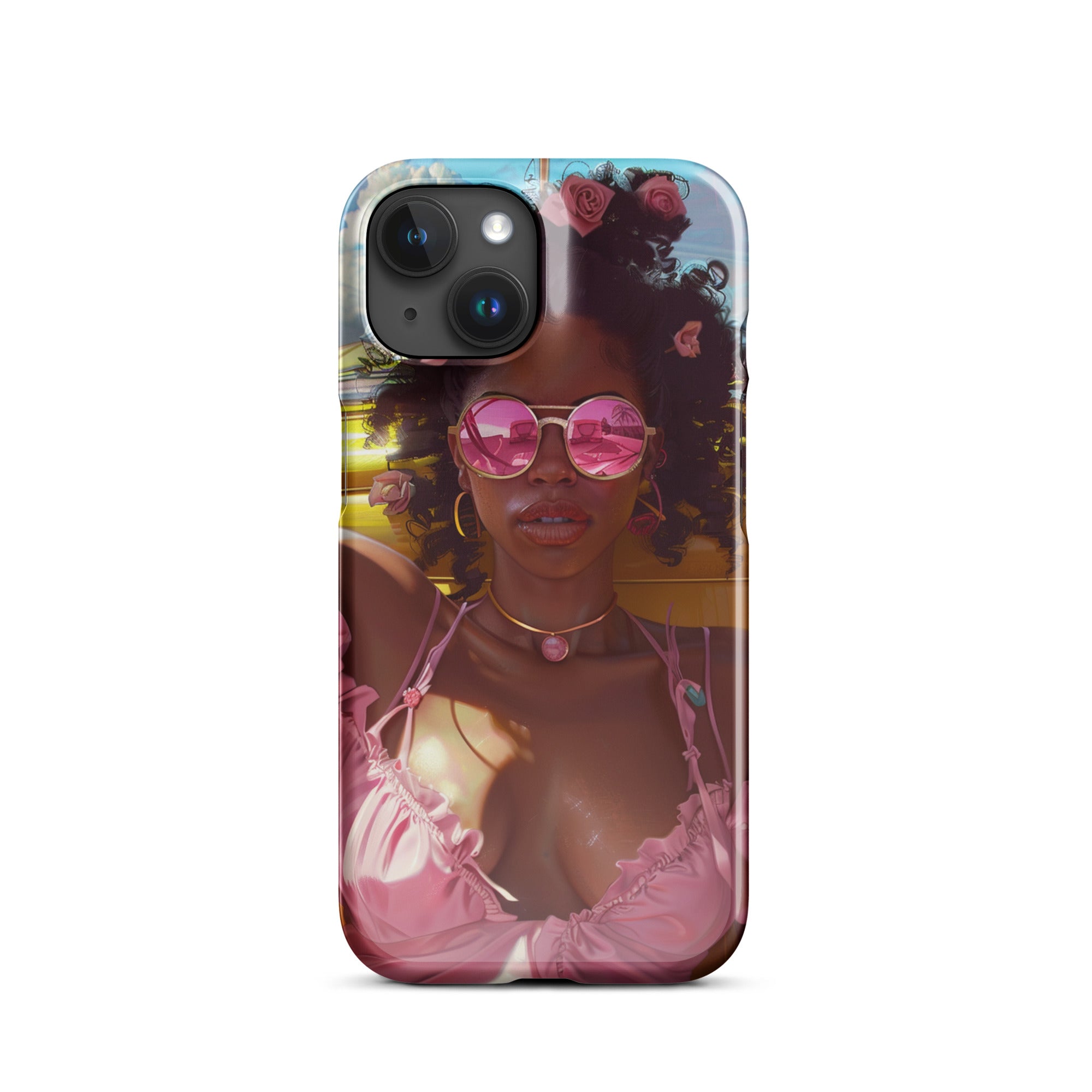 Stylish Black Girl Fashionista Snap Case for iPhone 13/14/15 - Trendy Protective Cover for Women & Teens - Perfect for Everyday Use, School, and Social Media Photos