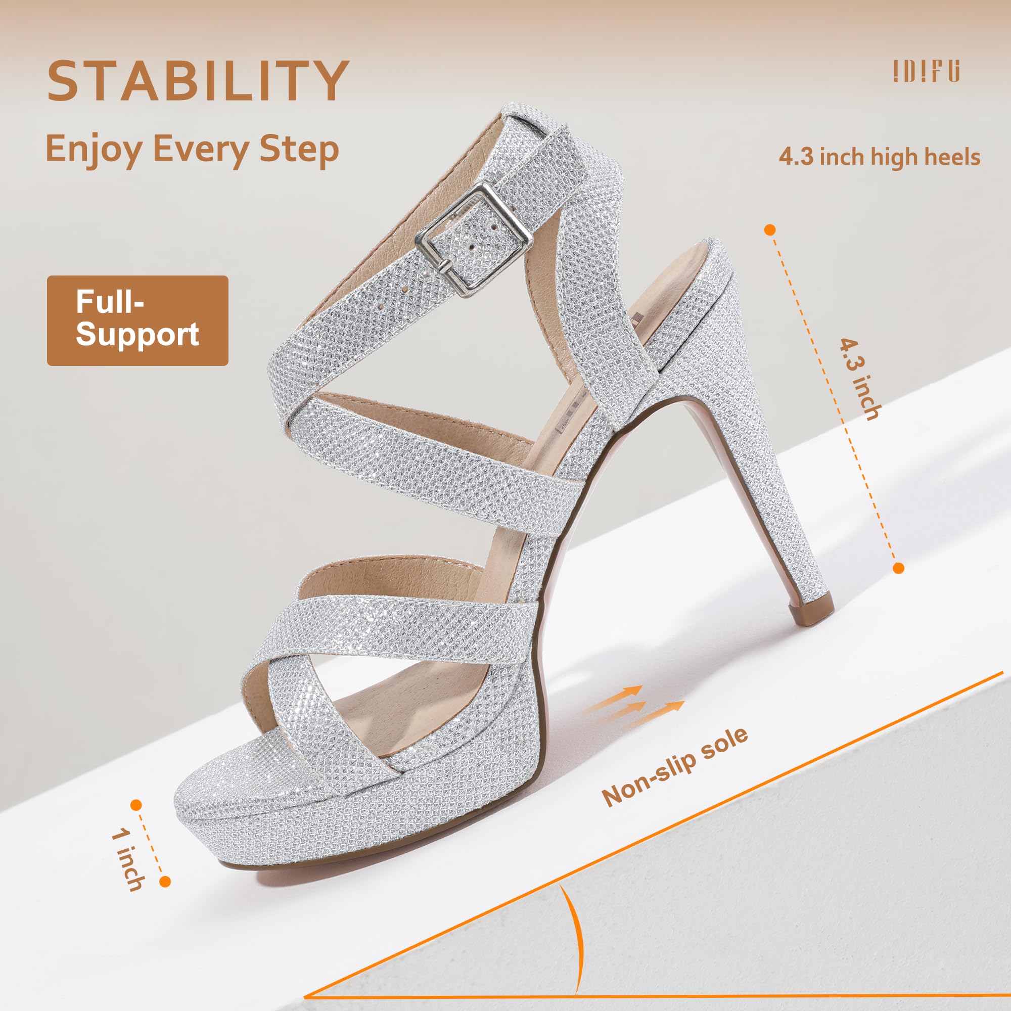 IDIFU Women's Strappy High Heel Sandals - Open Toe Platform Ankle Strap Dress Shoes for Wedding, Bridal, Homecoming & Special Occasions | Perfect for Parties, Date Nights & Formal Events