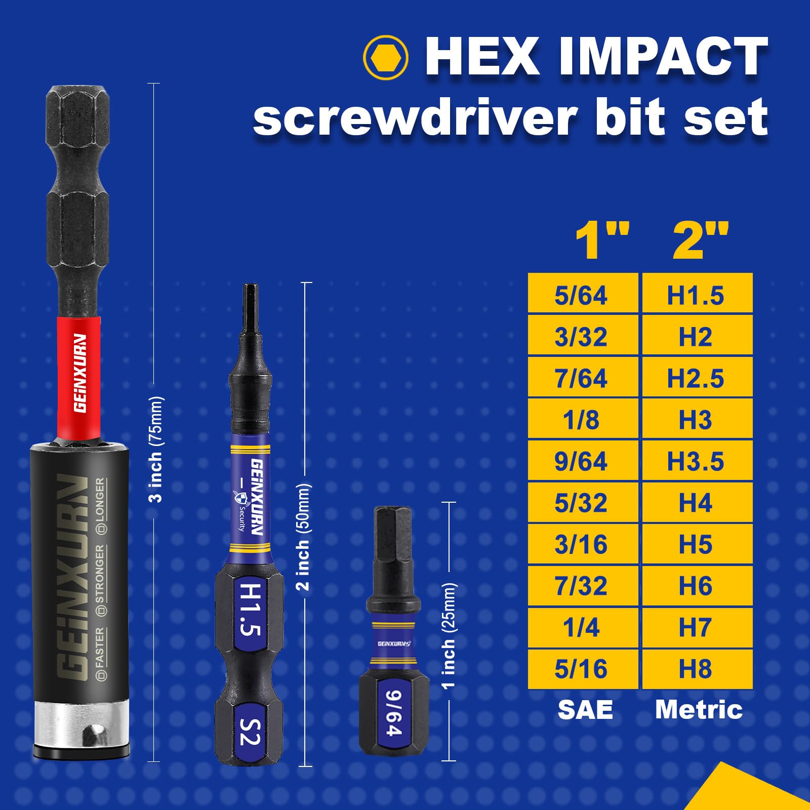 21-Piece Multi Hex Head Impact Tough Magnetic Allen Wrench Drill Bits Set - Metric & SAE (1