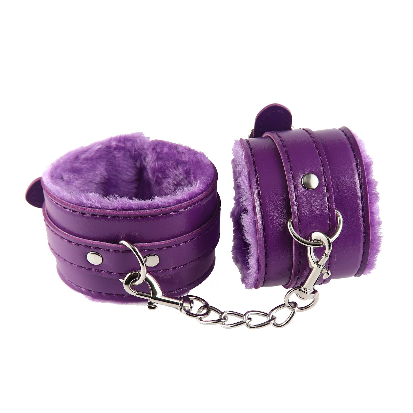 Adjustable Leather Handcuffs & Anklets - Fluffy Wrist Cuffs, Detachable Sex Chain for Role Play, BDSM, Cosplay, Yoga & Gym Workouts - Perfect for Couples, Parties & Fitness Training
