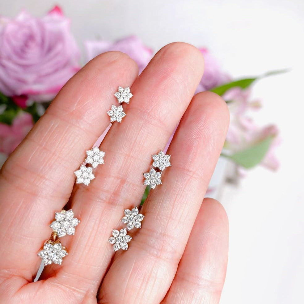 14K Yellow Gold Diamond Flower Screw Back Earrings for Women - Elegant Floral Stud Earrings for Everyday Wear, Wedding, Party & Special Occasions