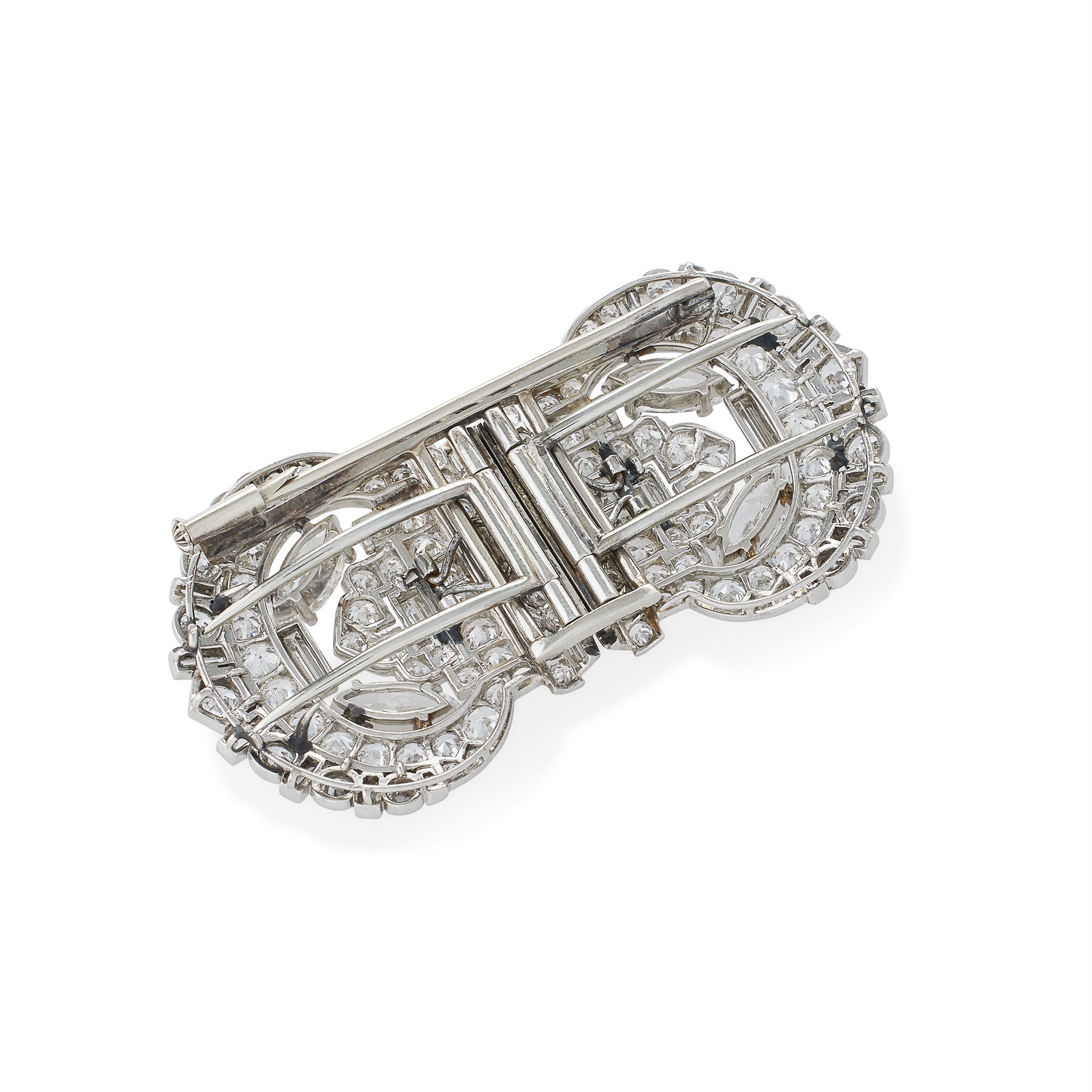 Cartier London Vintage Indian Inspired Diamond Double Clip Brooch - Elegant Antique Jewelry for Women, Perfect for Weddings, Parties & Special Occasions