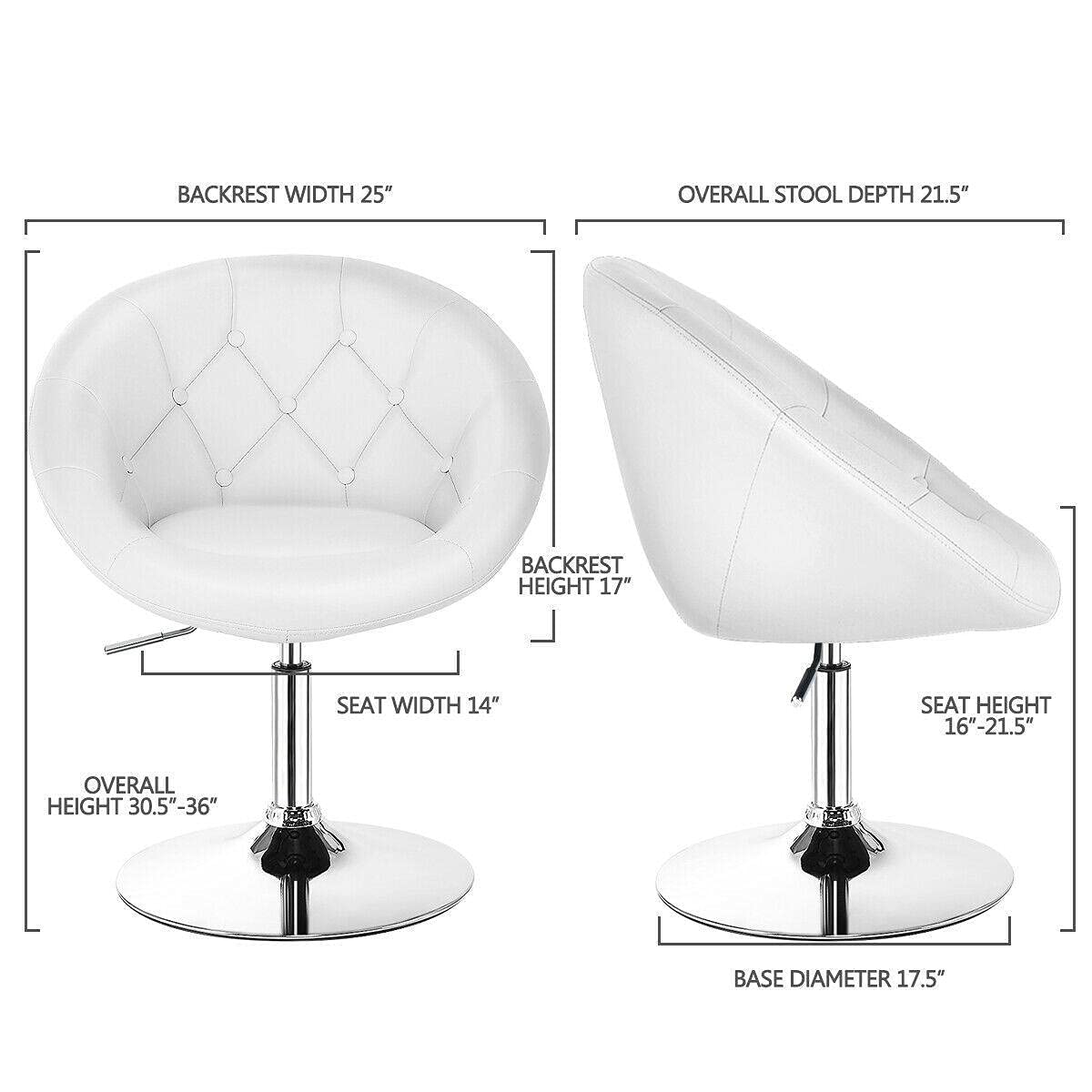 Adjustable Swivel Bar Stools Set of 2 - White Tufted Back Kitchen Counter Chairs for Home & Bar Use