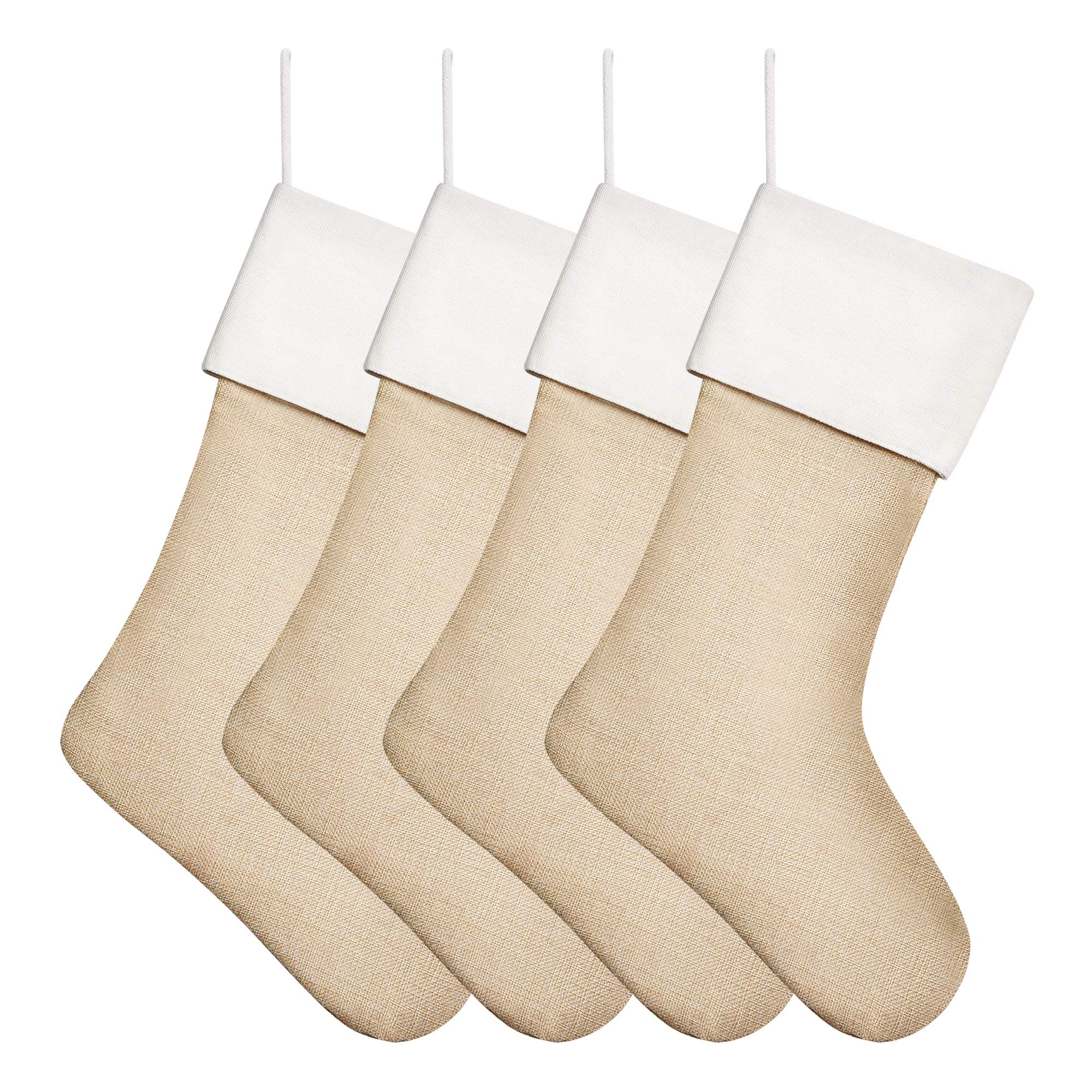Kunyida Set of 4 Large Burlap Christmas Stockings - Holiday Decorations for Fireplace Mantel, Tree, and Festive Home Decor
