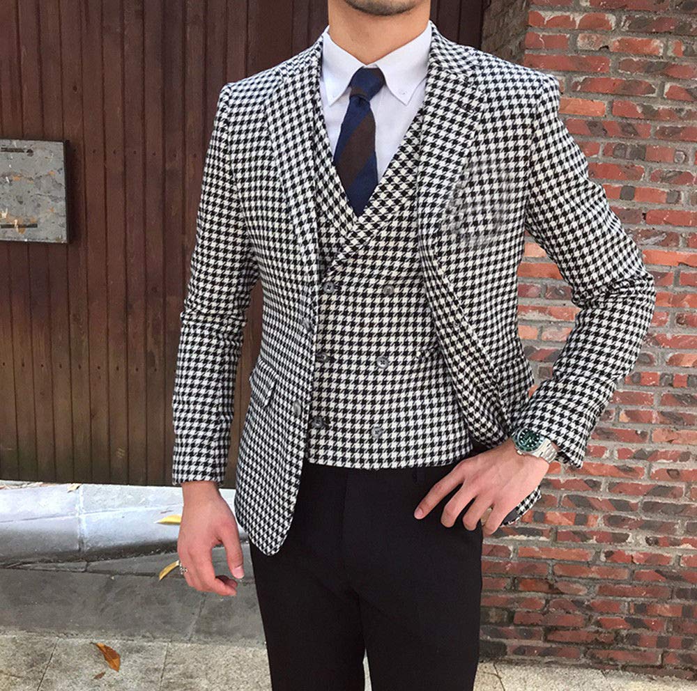 Premium Houndstooth Slim Fit Tuxedo Suit Jacket for Men - Wedding, Prom, Groom & Formal Events - Classic Dogstooth Plaid Blazer for Special Occasions