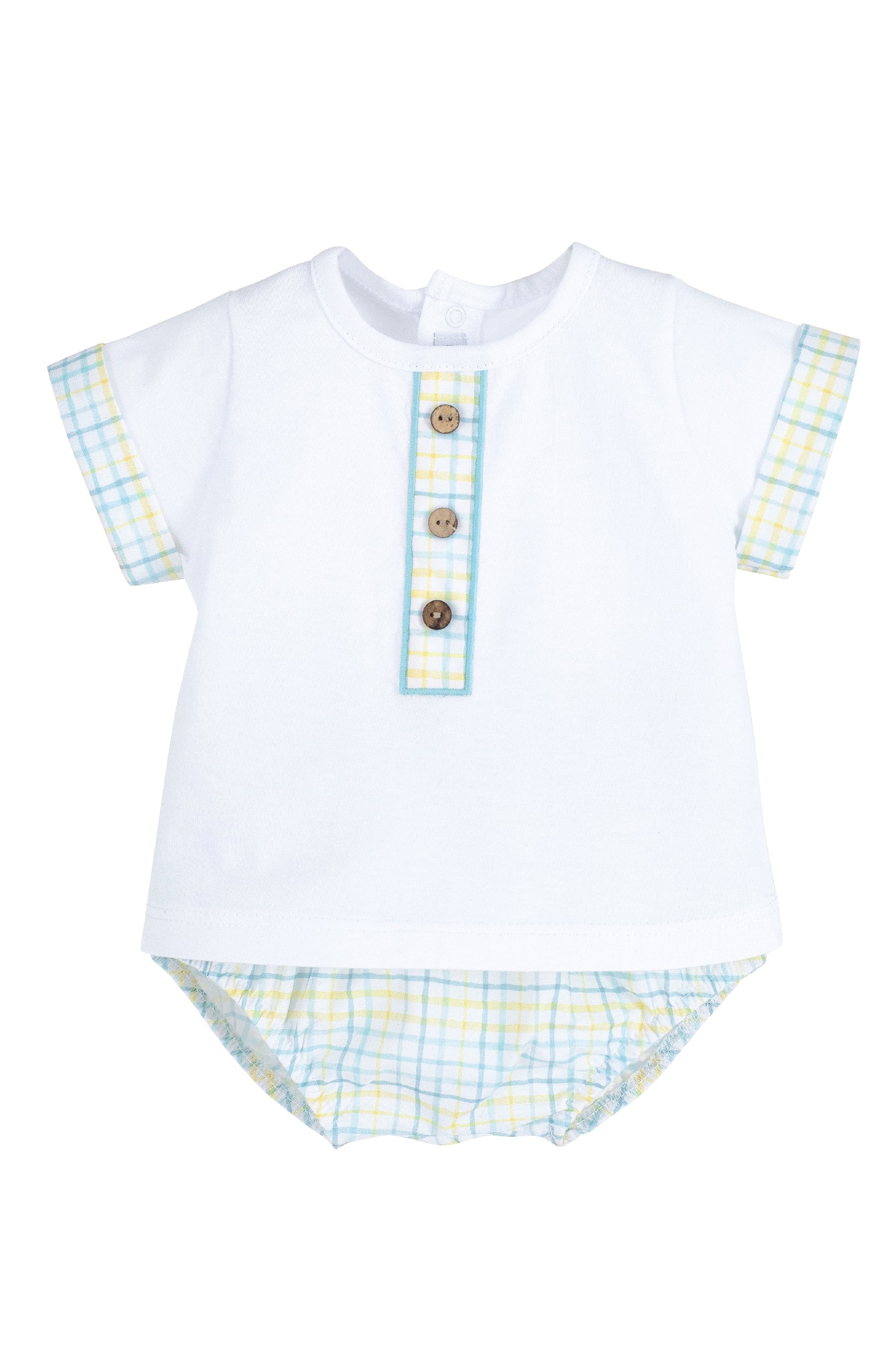 Winston Turquoise & Lemon Checked Top & Jam Pants Set - Stylish Matching Outfit for Women | Perfect for Casual Wear, Summer Outings & Beach Vacations