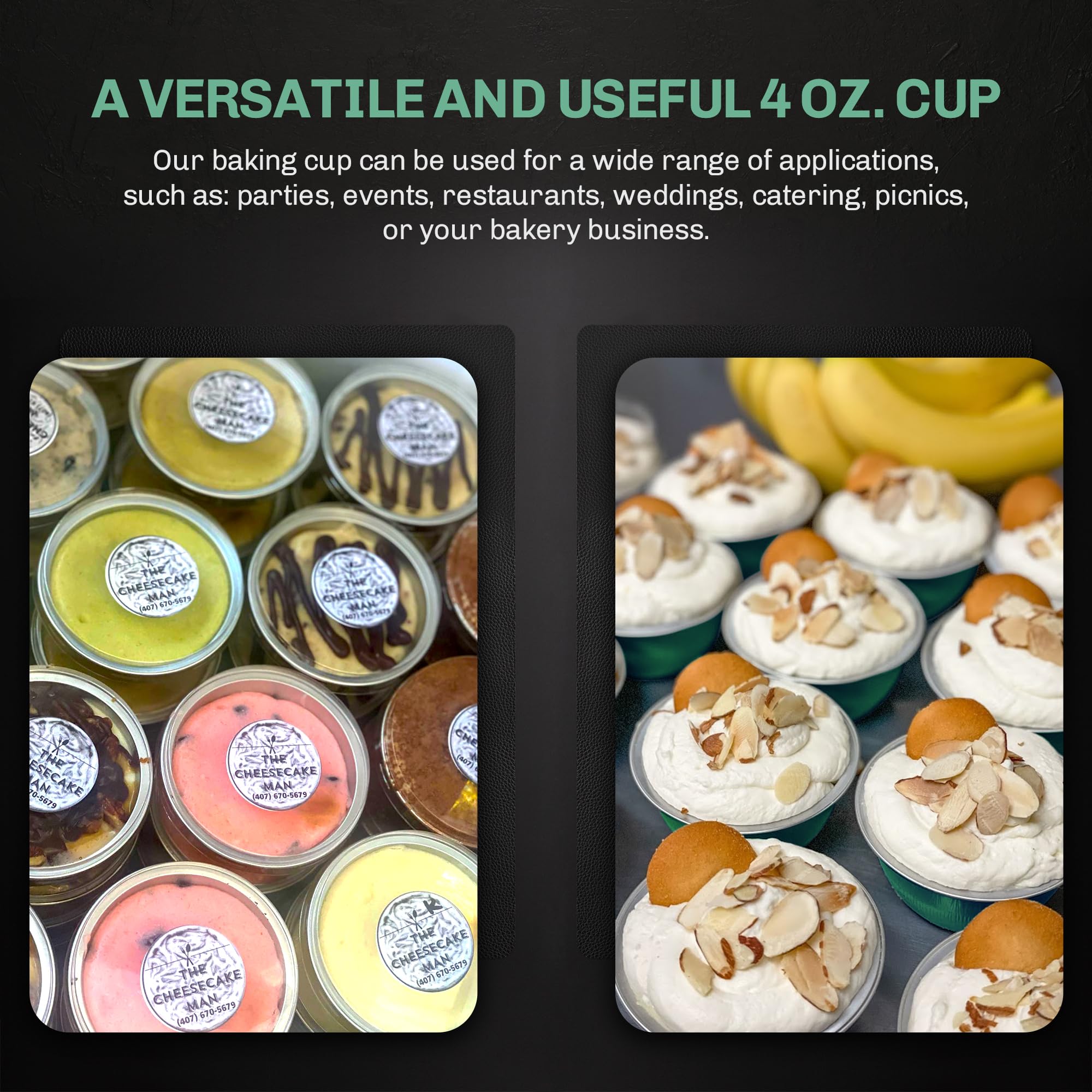 KitchenDance 4oz Disposable Aluminum Baking Cups with Lids - 500 Pack Green Colored Foil Pans for Creme Brulee, Flan, Cupcakes & Desserts - Perfect for Home Baking, Party Catering & Meal Prep