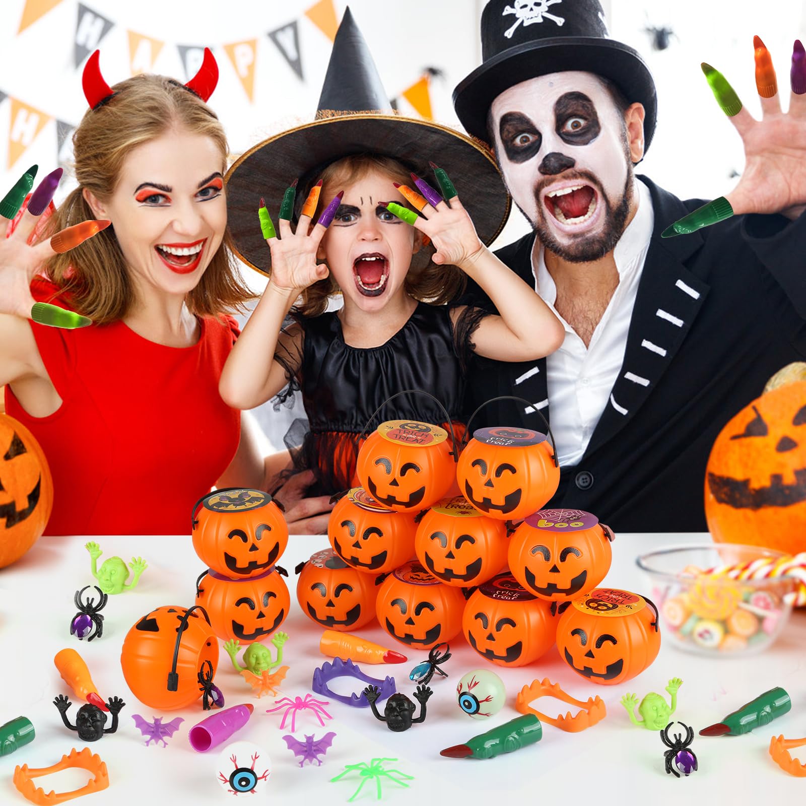 12 Pack Halloween Pumpkin Buckets Prefilled with Toys - Bulk Halloween Party Favors for Kids, Trick or Treat Supplies - Perfect for Classroom Treats, Neighborhood Trick-or-Treating & Halloween Parties