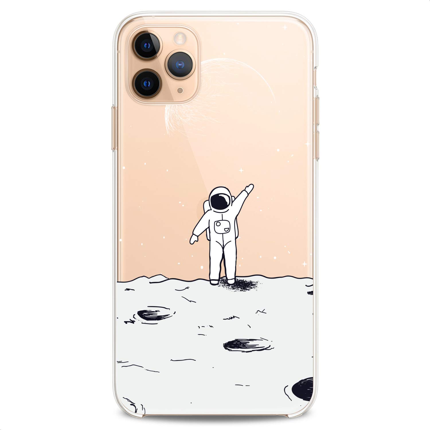 Premium TPU Phone Case for iPhone 16/15/14/13/12/11 Pro Max/Plus/Mini/XS/XR/X/8/7/6/5/SE - Slim Clear Space Astronaut Moon Design with Cute Earth Print - Flexible Silicone Protective Cover for Girls & Boys - Perfect for Everyday Use & Space-Themed Gifts