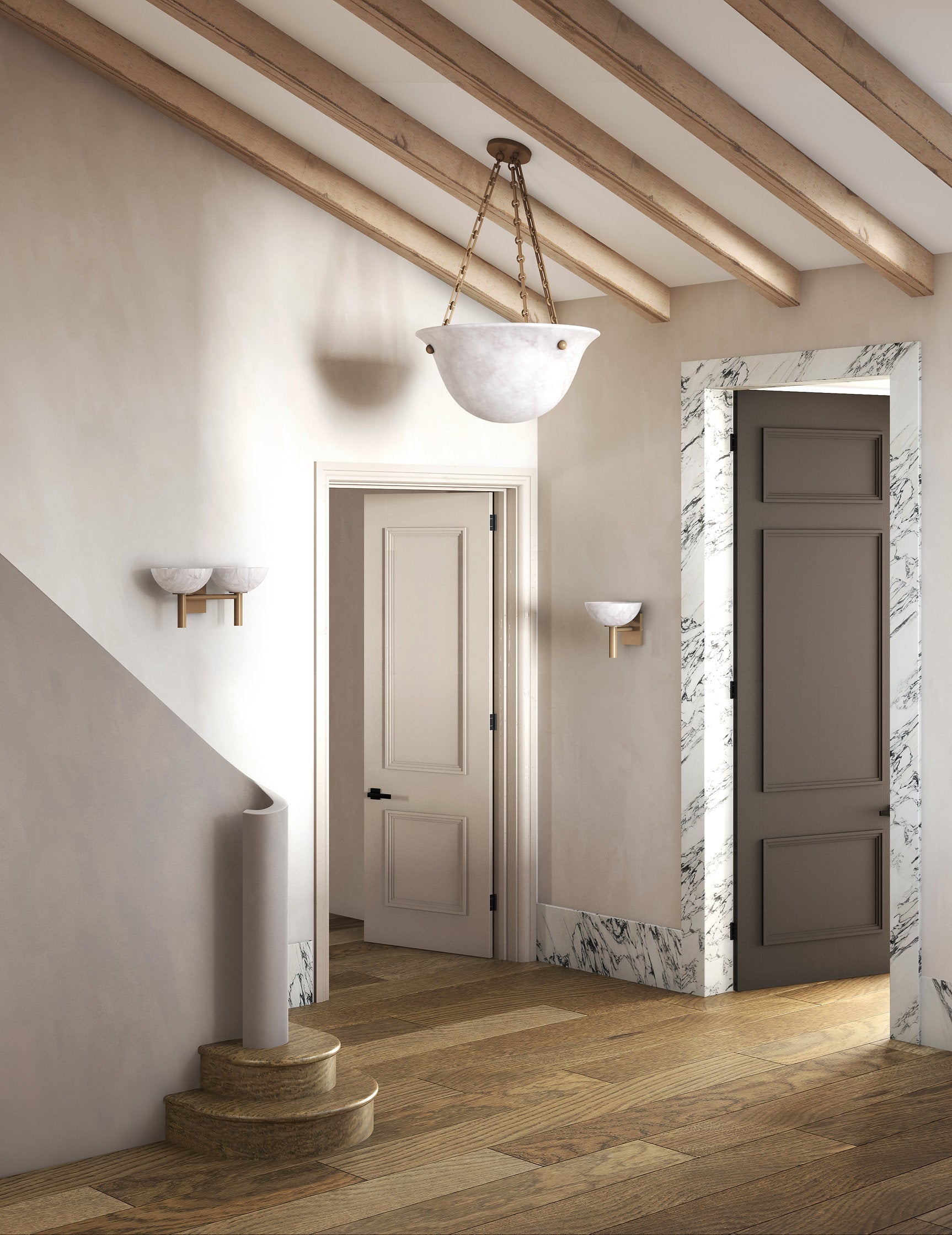 Alabaster Wall Lamp - Handcrafted Stone Bowl Sconce for Bedroom, Living Room & Hallway Lighting | Dimmable Modern Fixture