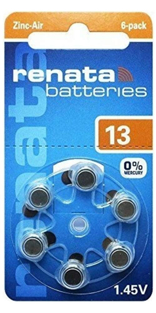 Renata Size 13 Zinc Air Hearing Aid Batteries 1.45V - 6 Pack | Long-Lasting Power for Hearing Aids & Cochlear Implants | Perfect for Daily Use, Travel & Emergency Backup