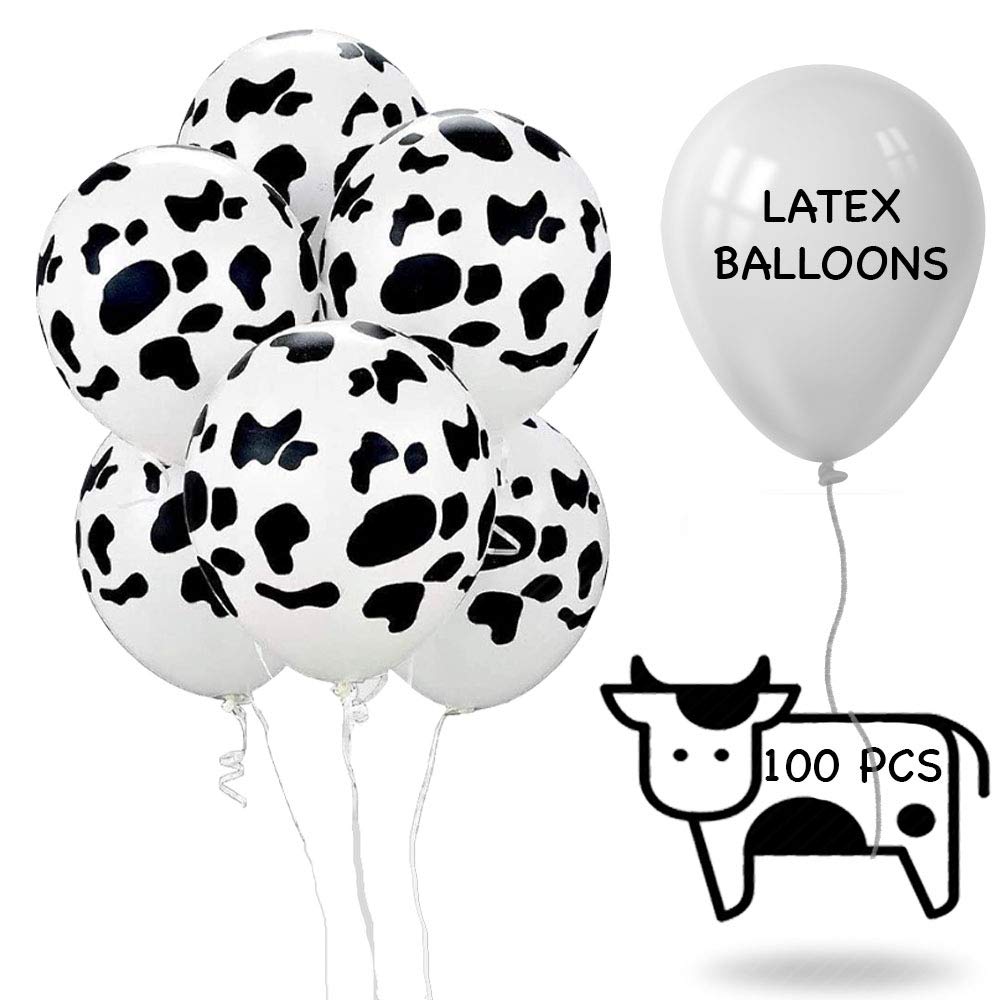 100 PCS Cow Print Balloons - Funny Moo Design for Western Cowboy Theme Party Decorations, Birthday Party Favors & Supplies - Perfect for Farm Animal Birthday Parties, Cowboy Rodeo Events & Western Decor