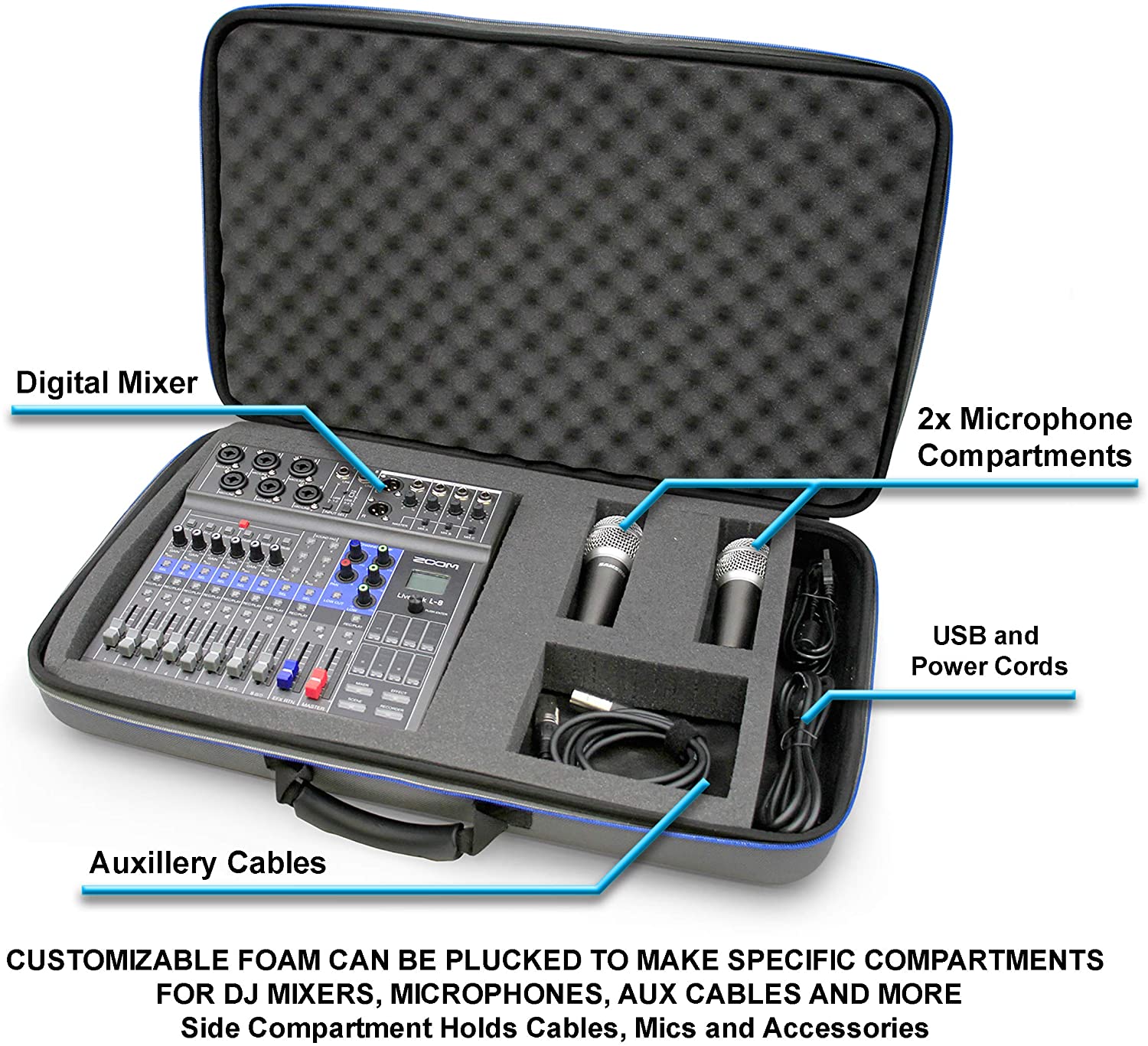 CASEMATIX Portable Studio Case for Zoom Podcast Digital Mixer & Livetrak L8 Recorder - Durable Protective Case with Carry Bag & Strap - Perfect for Podcasting, Live Streaming & Music Recording