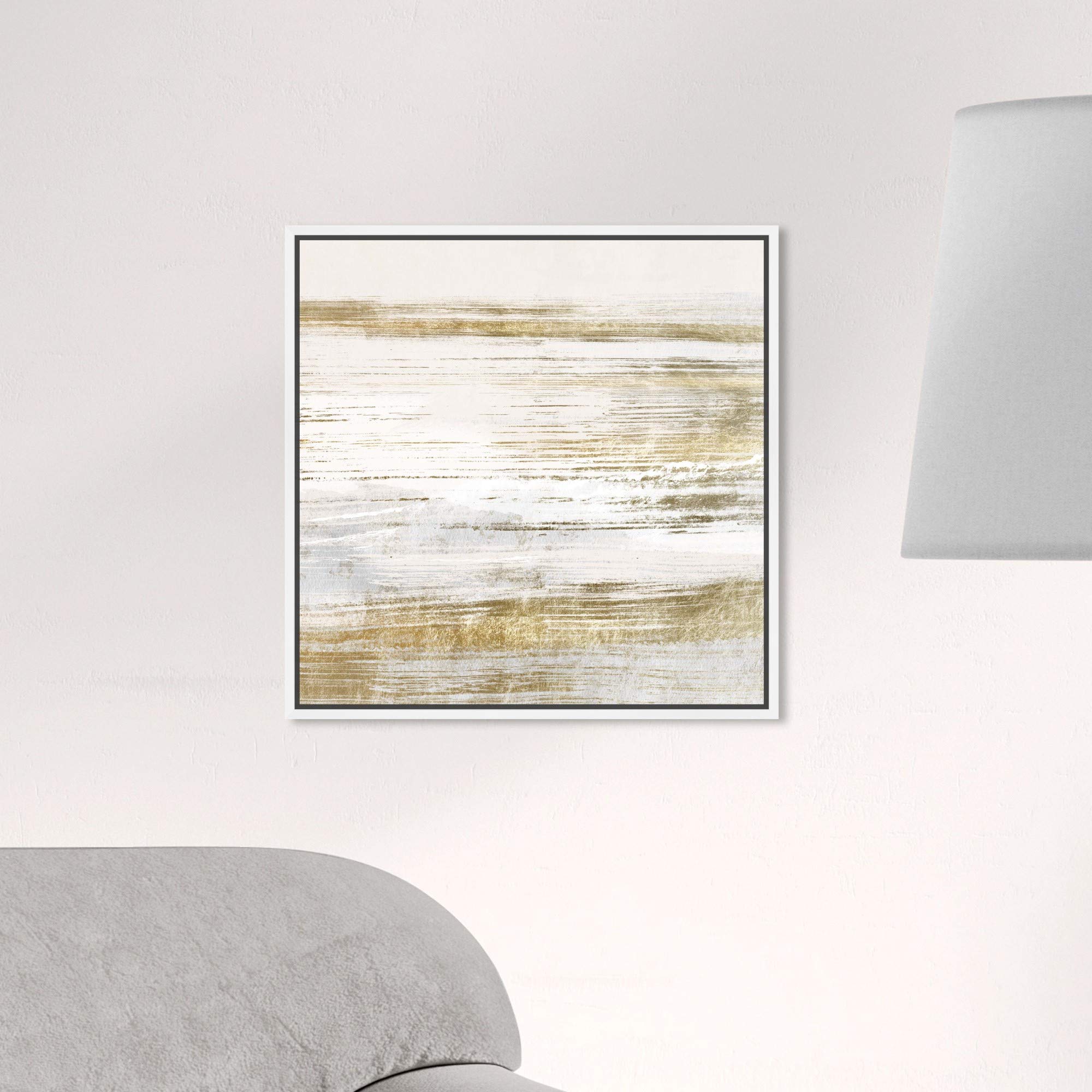 Abstract Wall Art Canvas Print 'Blush Romance Gold' - 16x16 Inch White Framed Home Decor Painting | Modern Living Room, Bedroom & Office Wall Decor