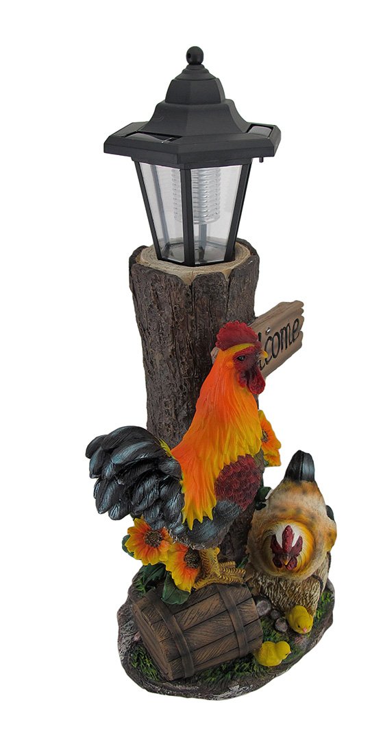 Rooster Family Solar LED Lantern Statue - Outdoor Welcome Sign for Garden, Patio, and Porch Decor | Weatherproof Farmhouse Decorations for Home & Yard