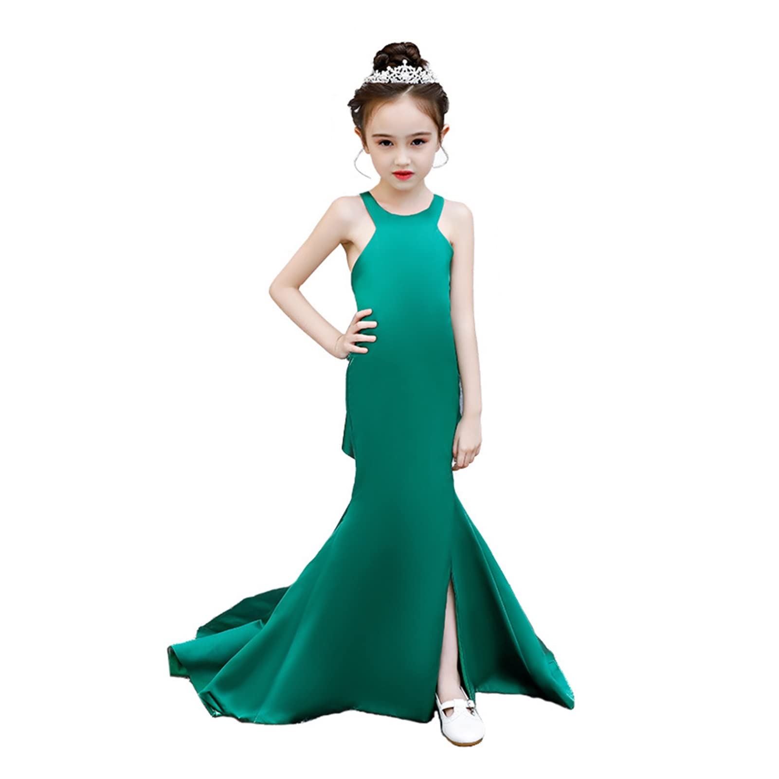 Elegant Evening Dresses for Teen Girls | Catwalk Fashion Show & Party Gowns | Long Formal Dresses for Kids (Green, Size 140cm) | Perfect for Pageants, Proms & Special Occasions