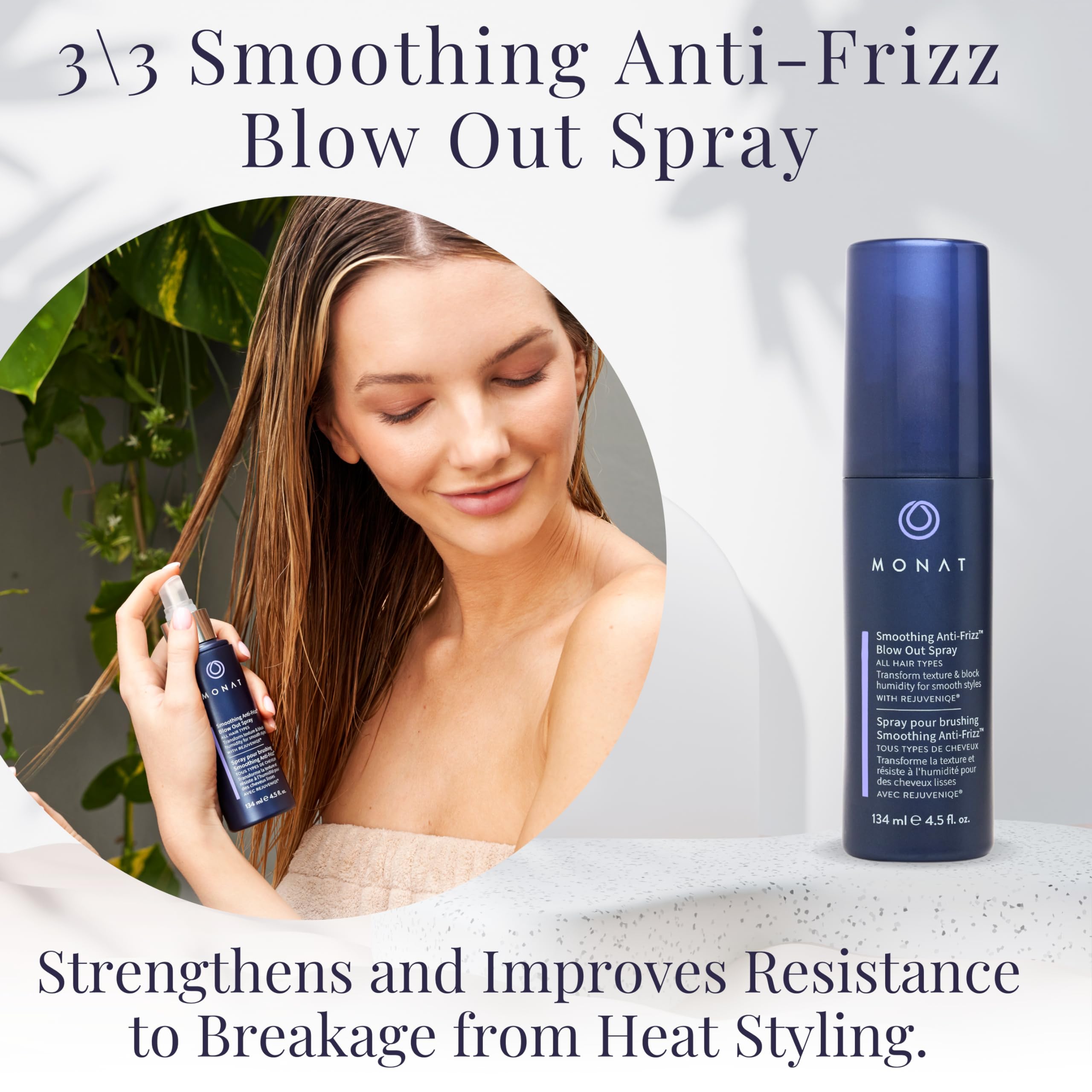 MONAT Smoothing Anti-Frizz Hair Care System - Frizz Resistant Shampoo, Conditioner & Styling Spray for Smooth, Shiny Hair - Professional Hair Therapy for Frizz Control & Blowout Styling - Perfect for Daily Use, Salon-Quality Results at Home