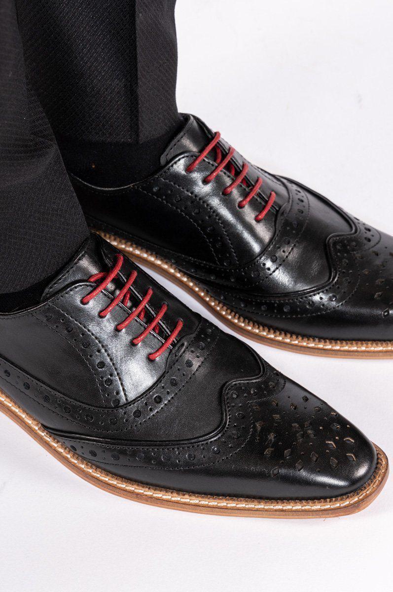 LARKIN Men's Black Leather Brogue Shoes - Classic Oxford Style Dress Shoes for Business, Office & Formal Occasions