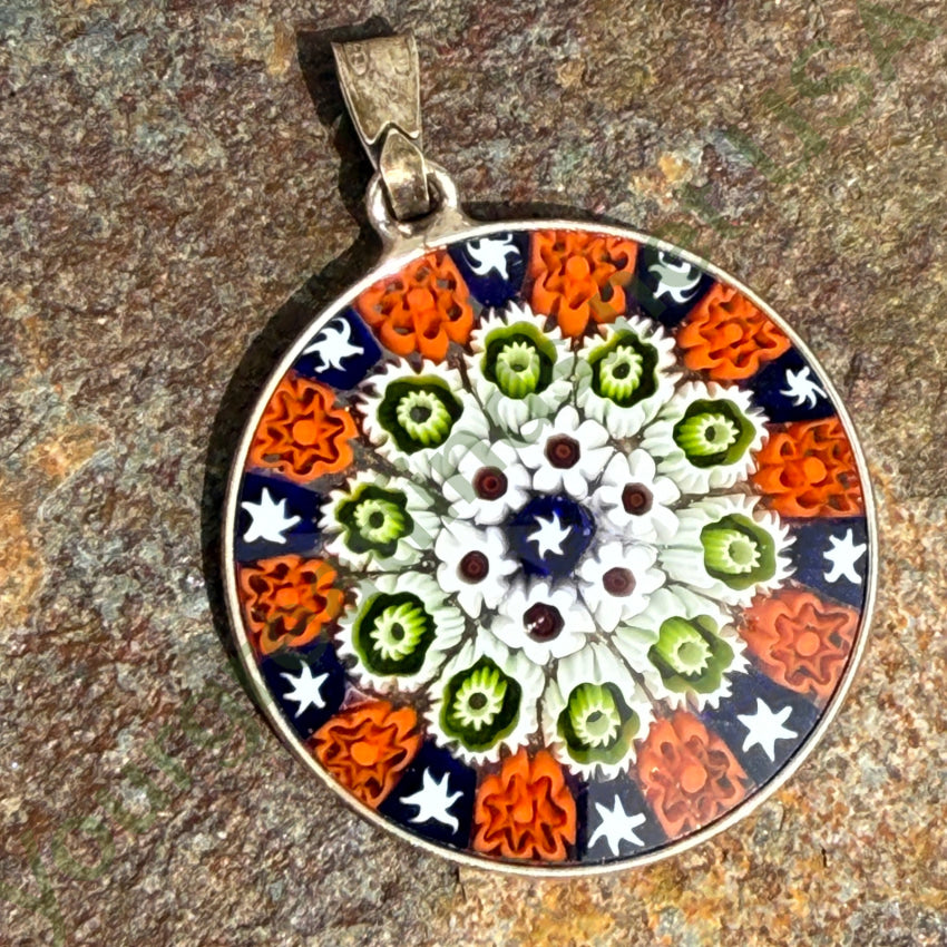 Vintage Sterling Silver Millefiori Pendant - Antica Murrina Veneziana Handmade Jewelry - Perfect for Gift Giving & Special Occasions