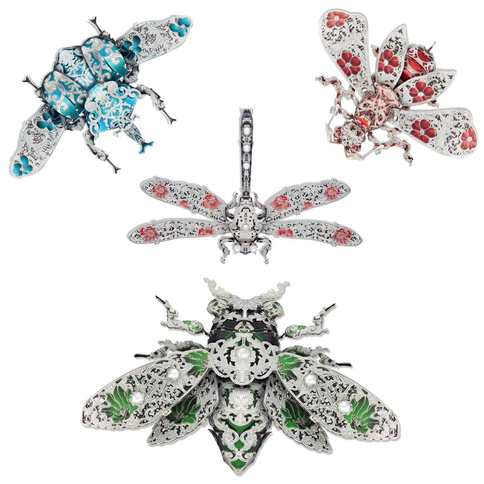 Piececool Metal 3D Puzzle Kits for Adults - 4pcs Insect Themed DIY Model Building Sets with Fashion Brooches | Creative Gifts for Hobbyists & Collectors | Perfect for Home Decor, Office Display & STEM Education
