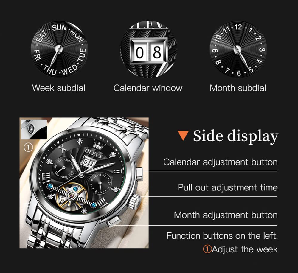 OLEVS Automatic Gold Watches for Men - Luxury Classic Stainless Steel Calendar Luminous Waterproof Watch - Perfect for Business, Formal Events & Daily Wear