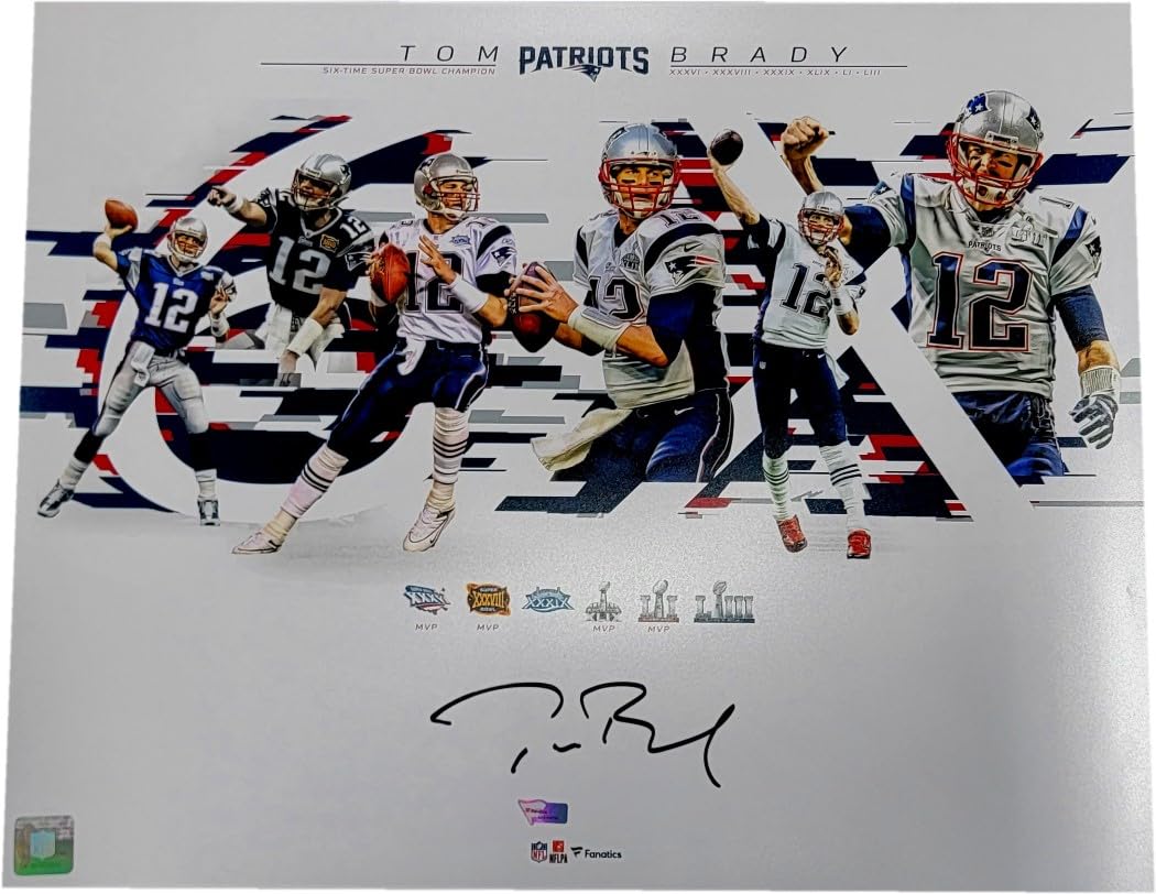 Tom Brady Autographed 16x20 Photo - New England Patriots Legend with 6 Super Bowl Wins - Limited Edition Collectible for Sports Memorabilia Fans - Perfect for Man Cave, Sports Room Decor or Gift for Football Fans