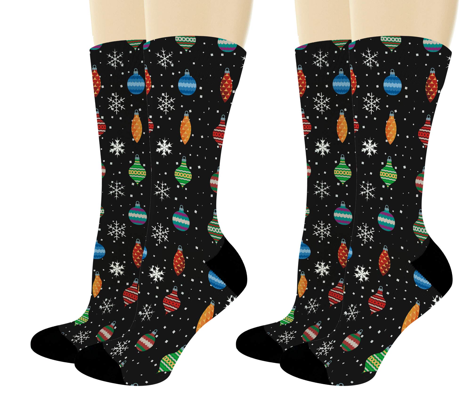 Funny Christmas Gifts - Ugly Christmas Sweater Socks with Holiday Ornament Print | Novelty Crew Socks for Xmas Party, Gift Exchange & Festive Family Gatherings