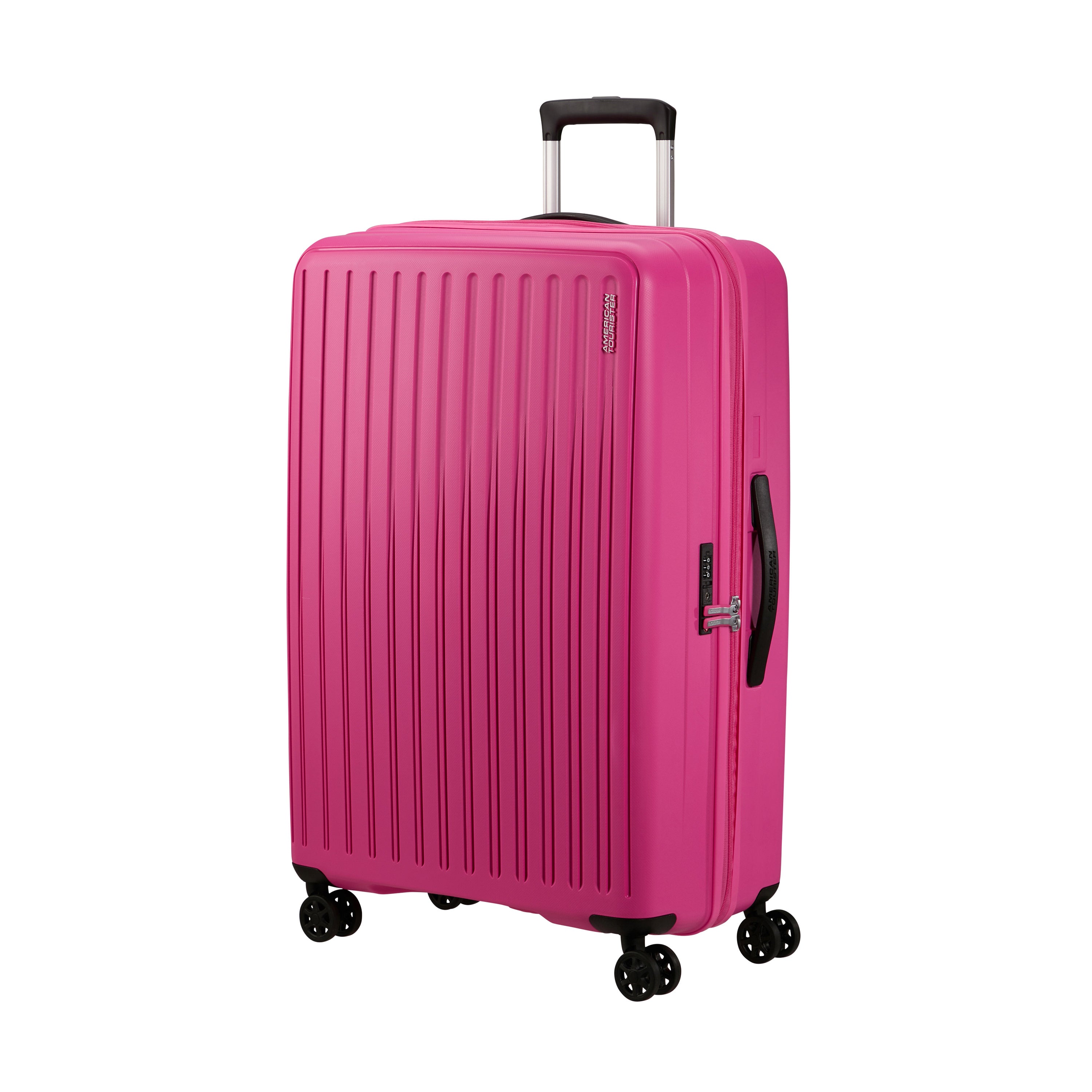 American Tourister Rejoy Spinner Expandable 3-Piece Luggage Set - Lightweight Hardshell Suitcase with 360° Wheels for Travel, Business & Vacation (Black)