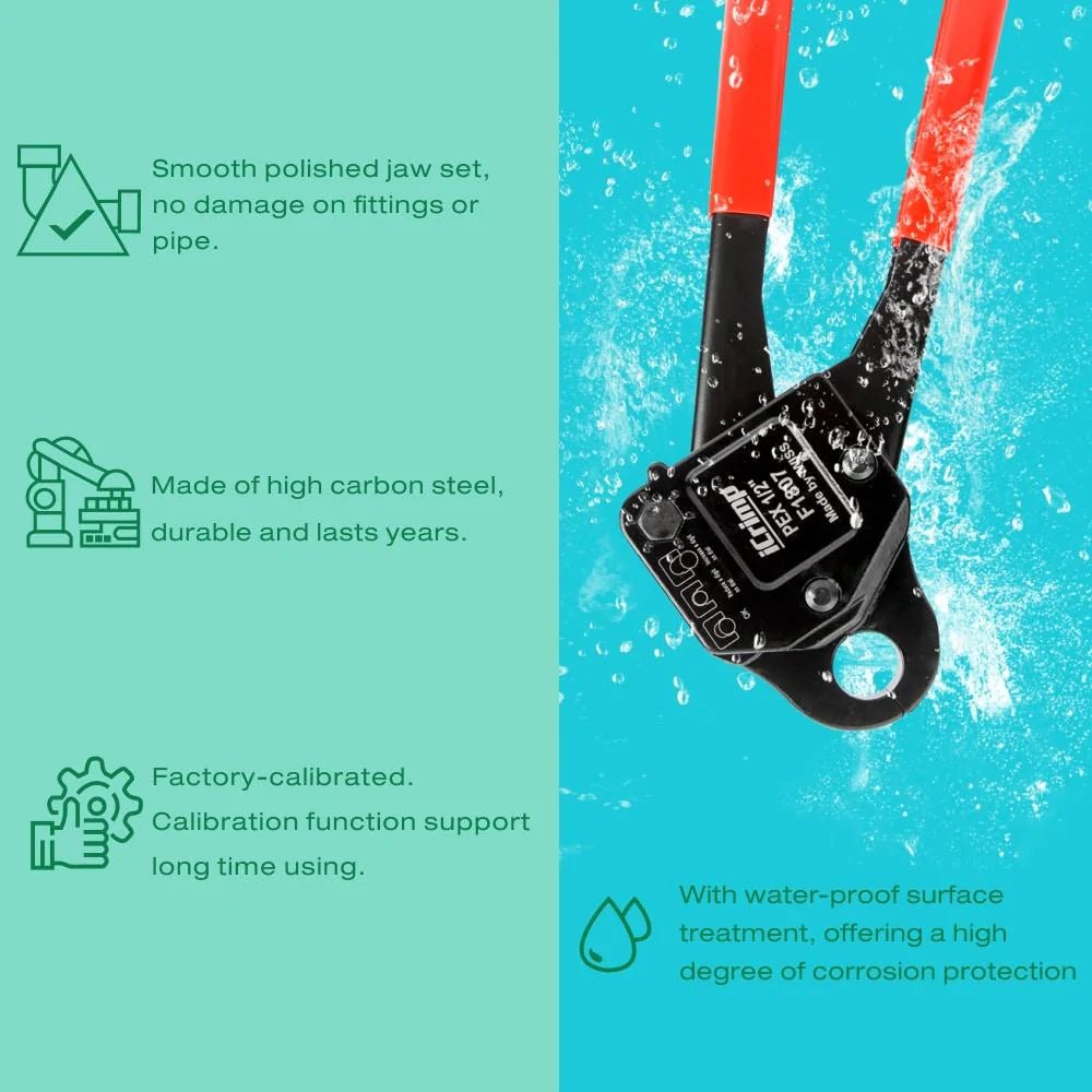 Angled Head PEX Pipe Crimping Tool for 1/2 inch Copper PEX Crimp Rings - Meets All US F1807 Standards - Perfect for Plumbing, HVAC, and Water Supply Installations