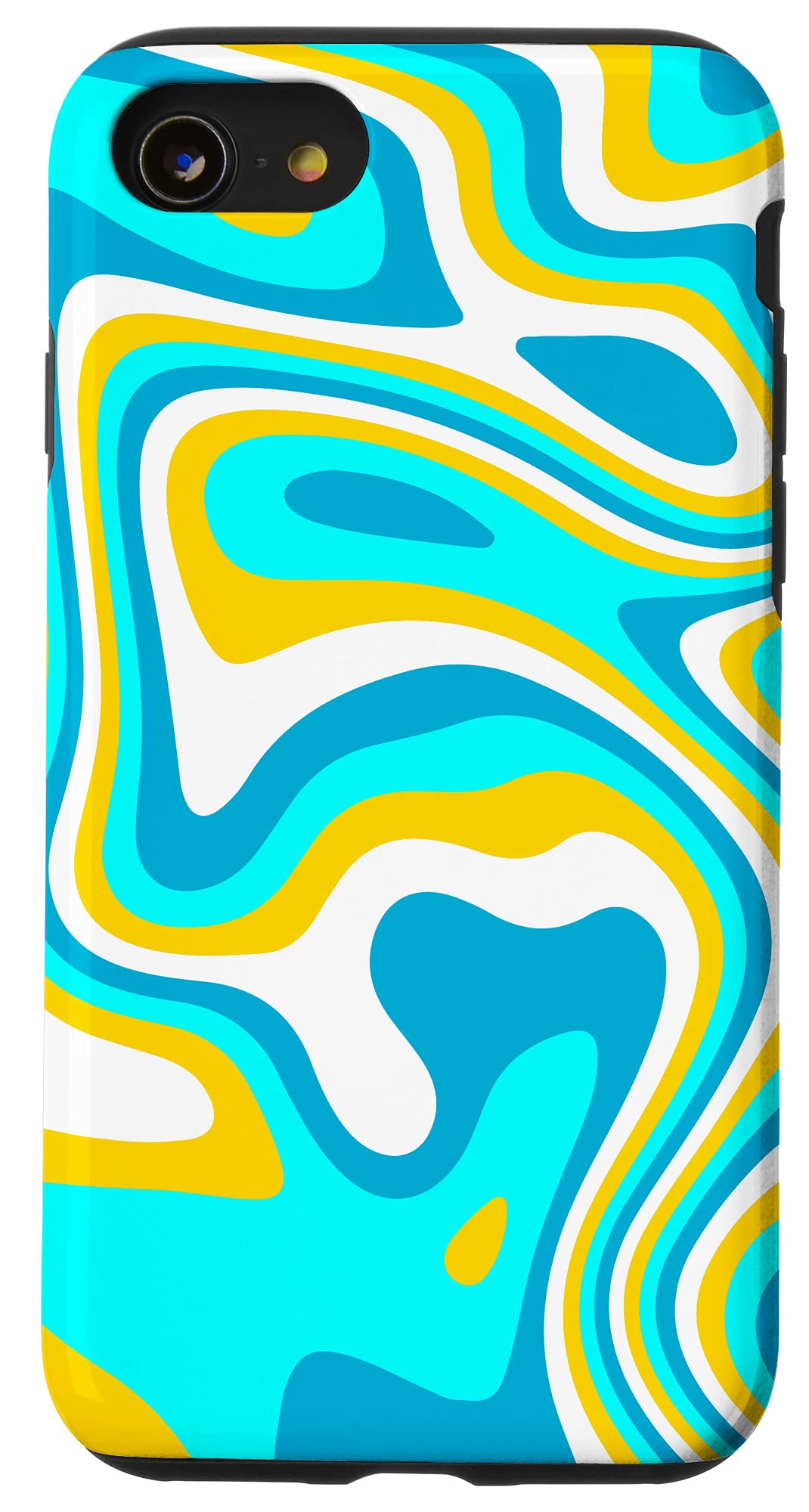 iPhone SE (2020) / 7 / 8 Retro Groovy Liquid Swirl Wave Stripe Psychedelic Blue Phone Case - Durable Protection for Everyday Use & Stylish Design for Social Outings