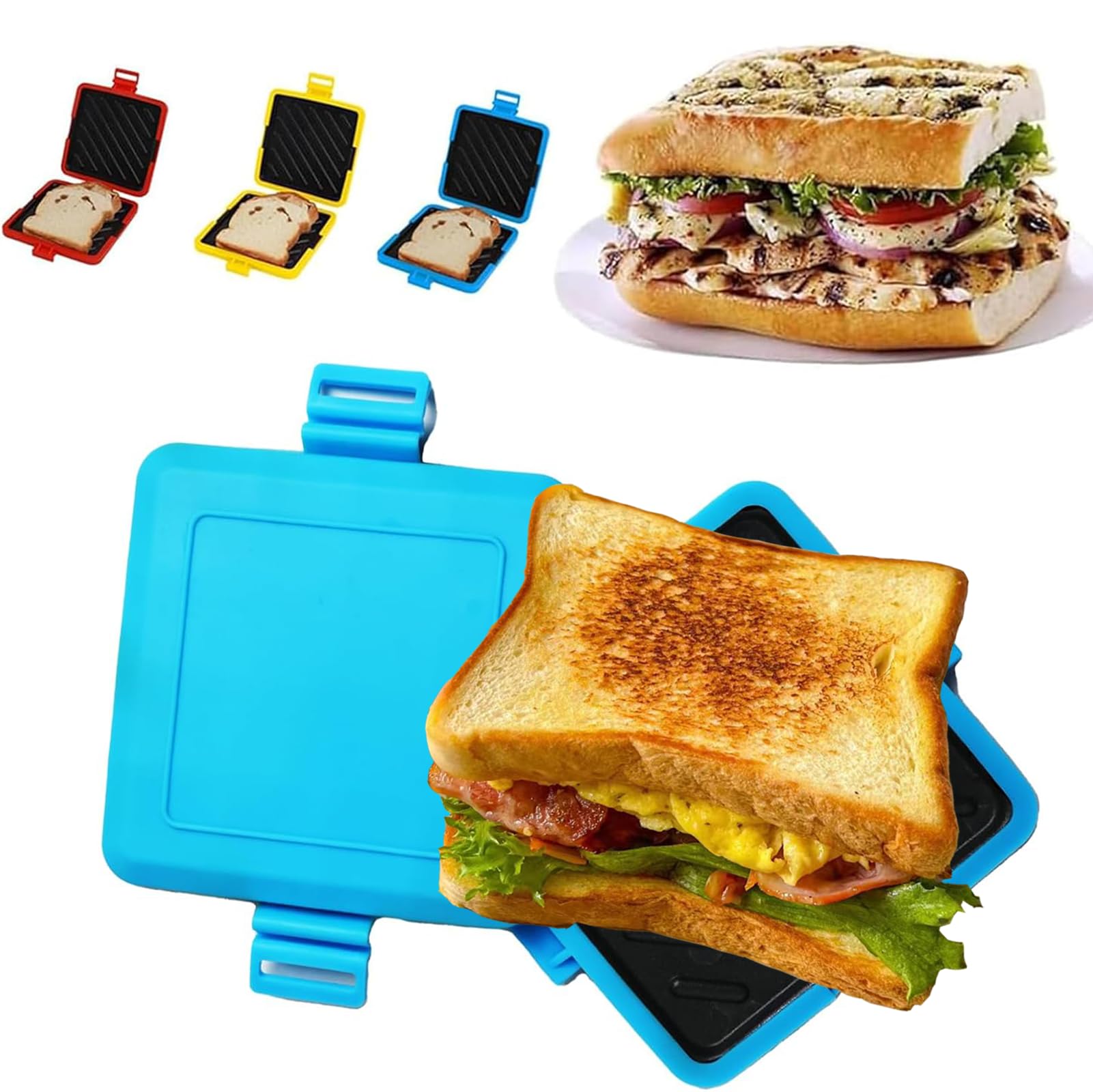 Microwave Toastie Maker - Adjustable Silicone Straps Sandwich Maker for Quick & Easy Grilled Cheese, Paninis - No Electricity Needed, Fast Cooking, Perfect for Office Lunch, Dorm Snacks & Family Breakfast (Blue)
