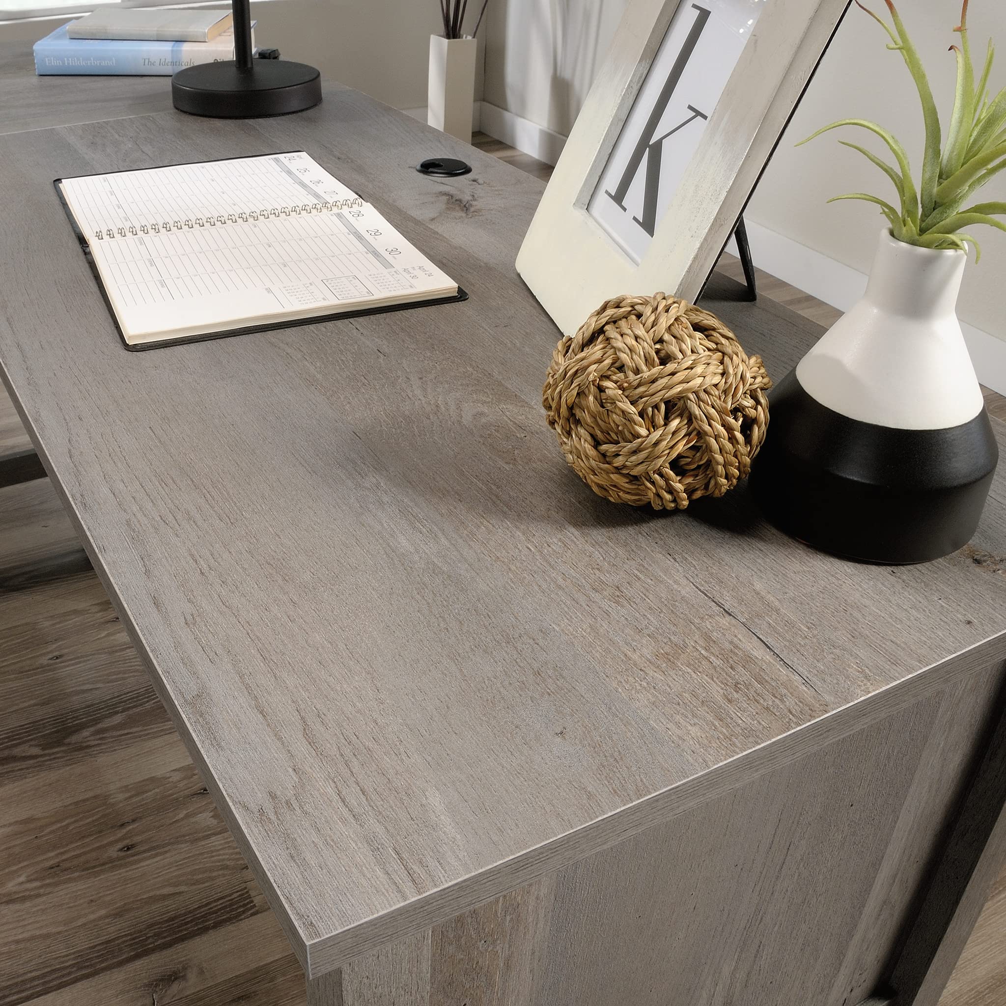 Sauder Cottage Road L-Shaped Computer Desk with Drawers & File Cabinet - Home Office Desk with Cable Management in Mystic Oak Finish - Perfect for Small Spaces & Remote Work