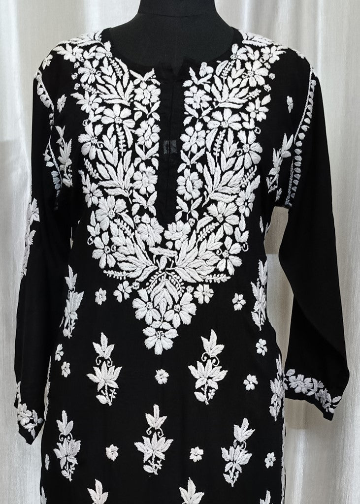 Black Heavy Cotton Fabric Chikankari Embroidered Kurti for Women (D1150) - Perfect for Festivals, Parties & Traditional Occasions