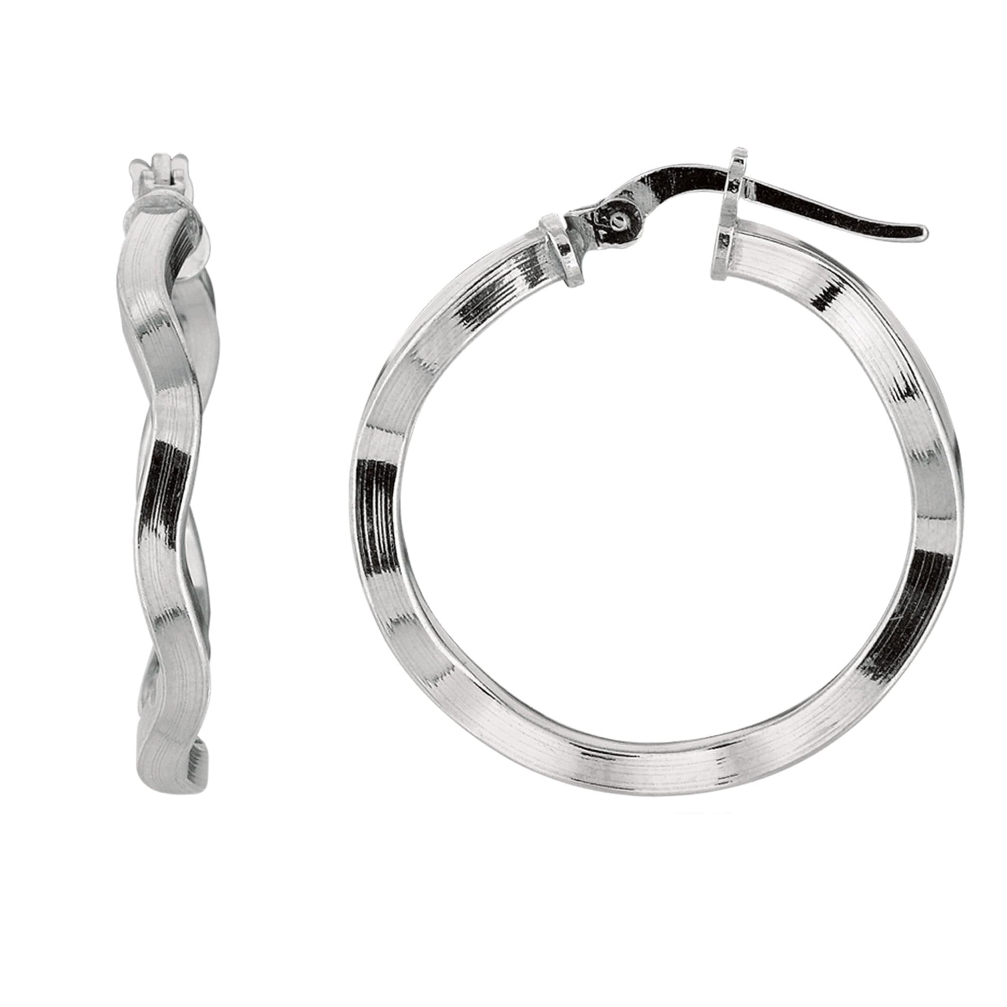 Rhodium Plated Sterling Silver Wavy Round Hoop Earrings for Women - Elegant Dangle Earrings for Party, Wedding & Everyday Wear