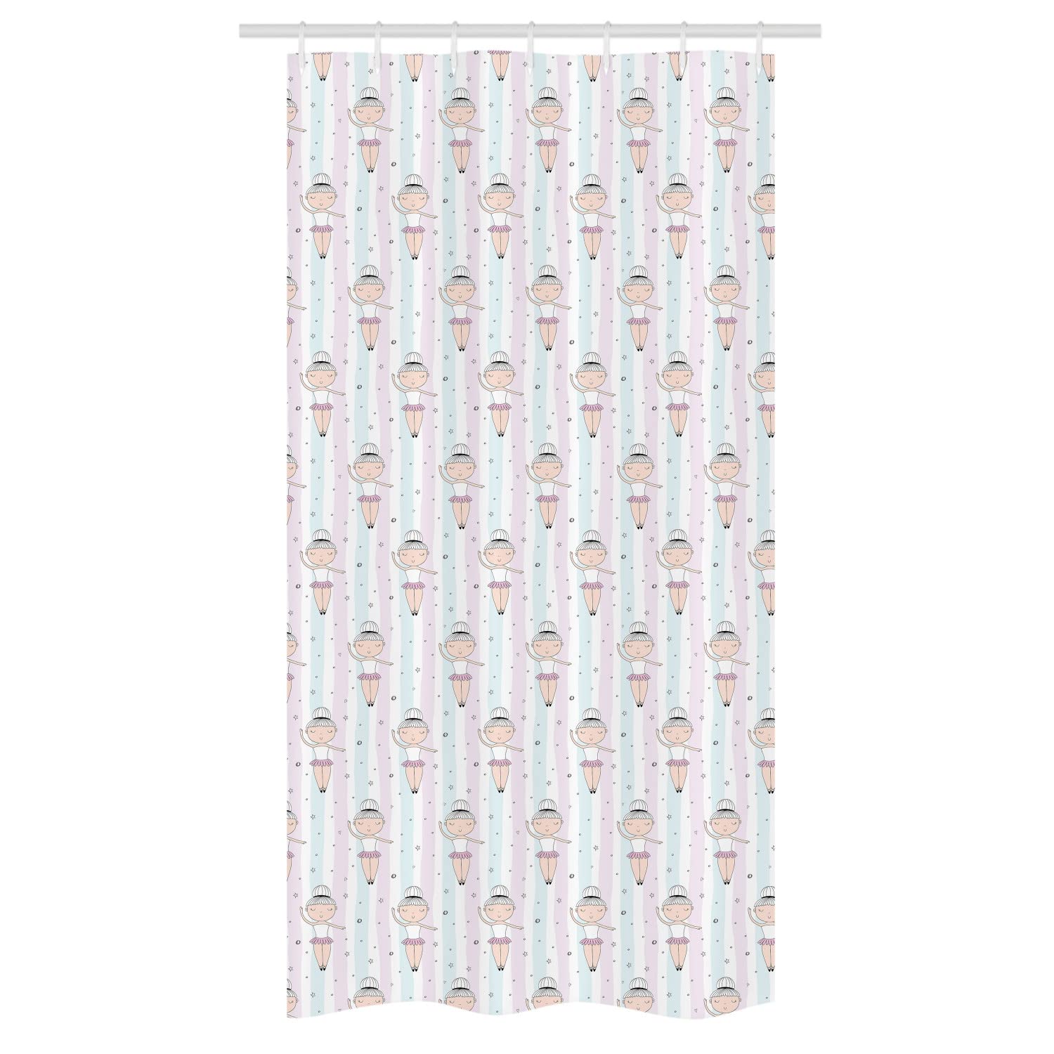 Ambesonne Ballerina Shower Curtain - Cartoon Woman Design with Striped Starry Backdrop, Pale Pink & Blue Fabric Bathroom Set with Hooks, 36x72 Inches - Perfect for Kids' Bathrooms, Ballet Themed Decor, and Vintage Style Homes