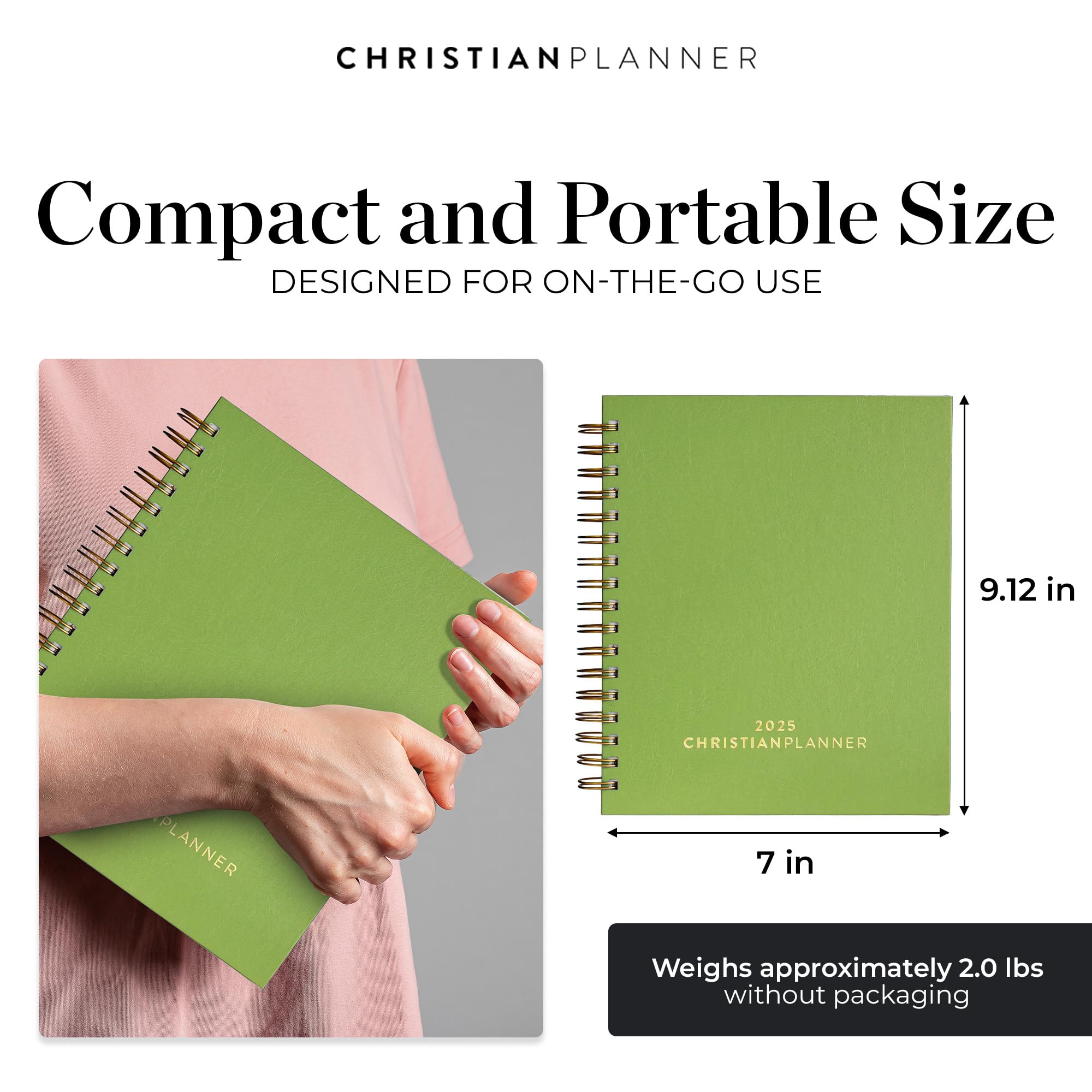 2025 Christian Planner - Spiral Bound Bible Journal & Gratitude Notebook with FSC Certified Eco Paper, 7x10 Inch - Monthly/Weekly/Daily Organizer for Prayer, Scripture Study & Goal Tracking (Fern Green)