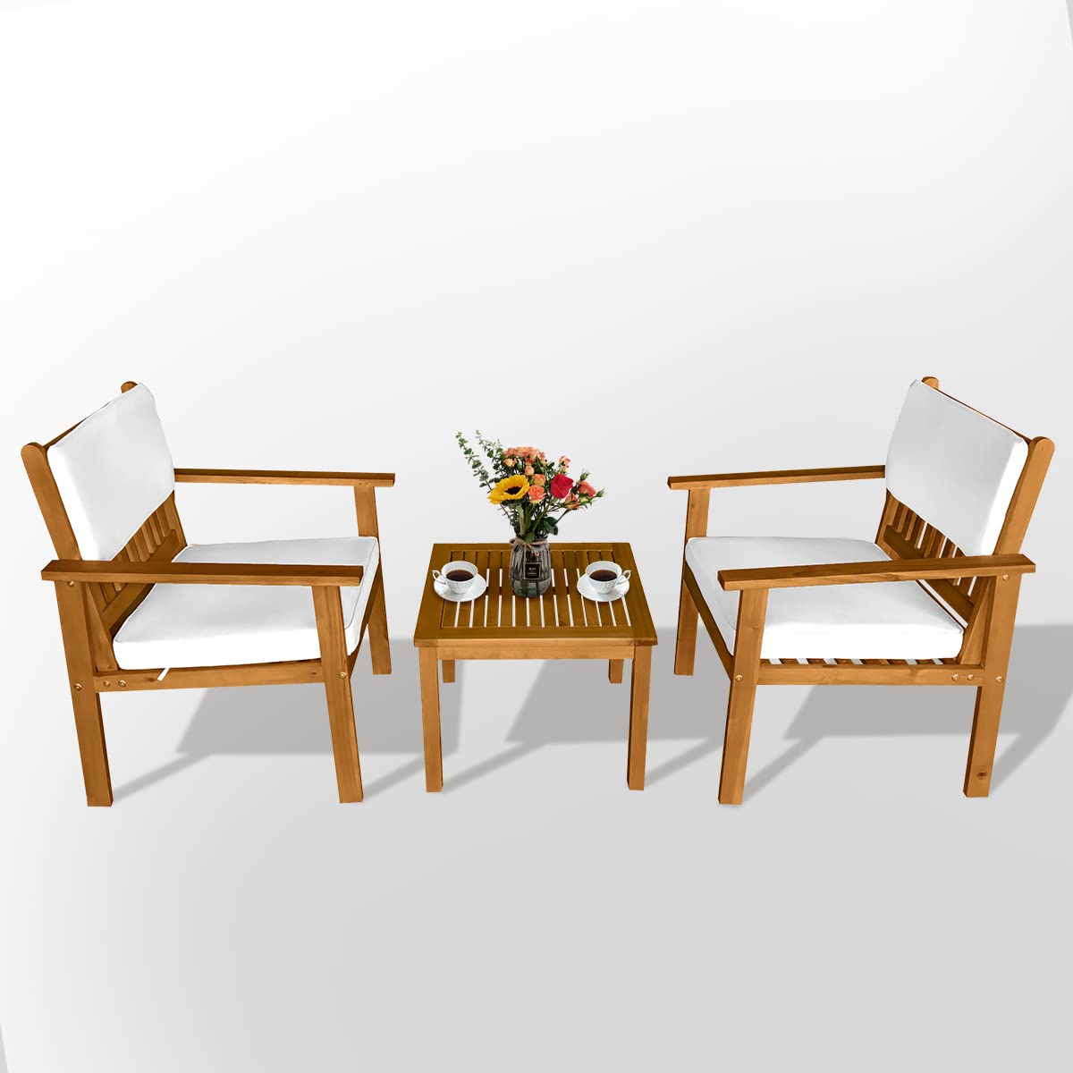 Dkelincs 3-Piece Acacia Wood Outdoor Bistro Set - Patio Table & Teak Chairs for Garden, Backyard, Poolside, Balcony - Perfect for Dining, Relaxing & Entertaining Outdoors