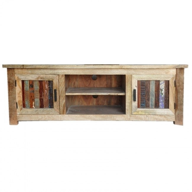 Reclaimed Wood & Mango Wood TV Stand Entertainment Center - 59 Inch Natural Wood Media Console for Living Room, Home Theater & Entertainment Spaces
