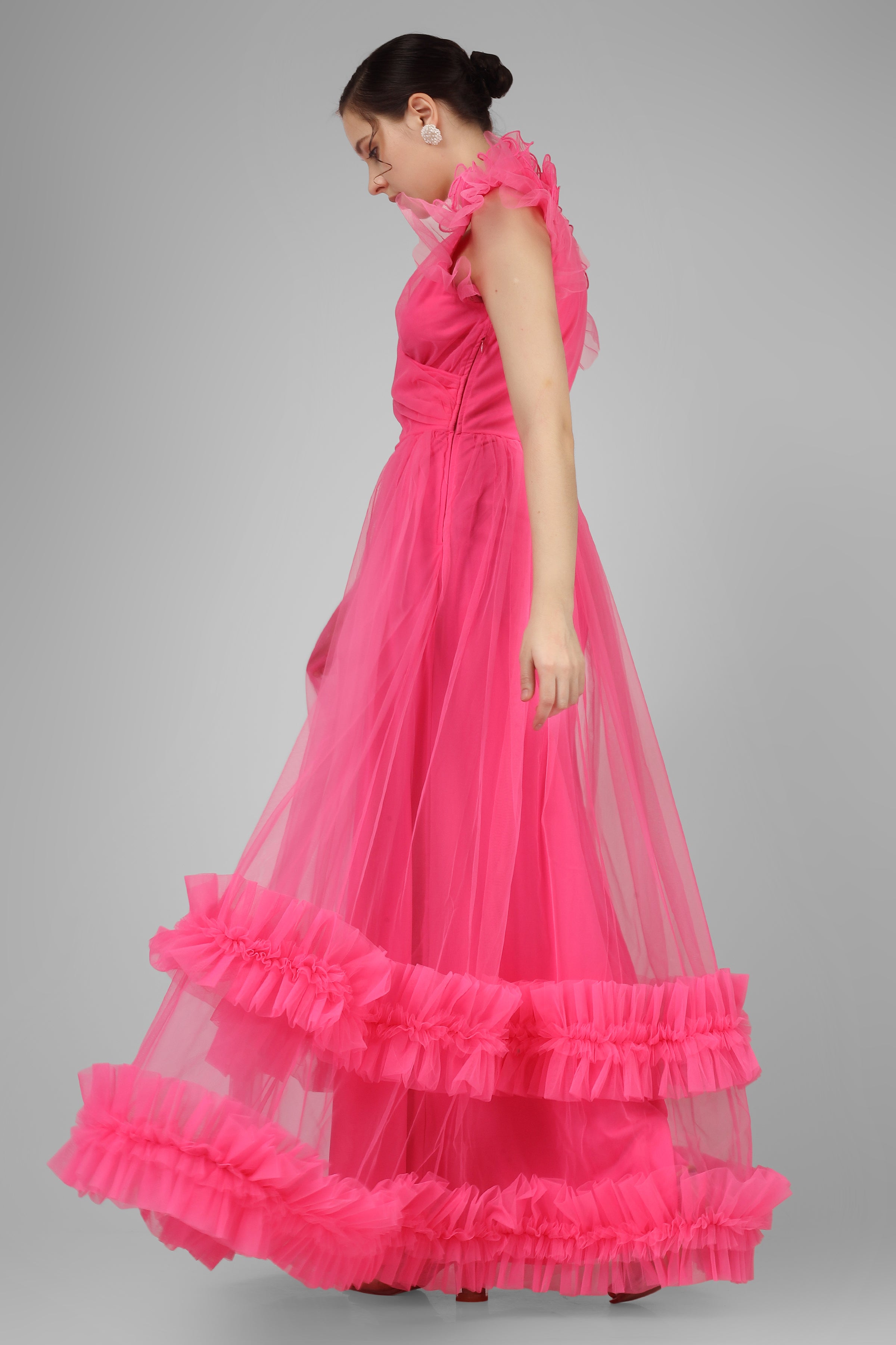 Nova Pink Tulle Corsage Maxi Dress for Women - Elegant Formal Gown for Prom, Wedding, Evening Party & Special Occasions